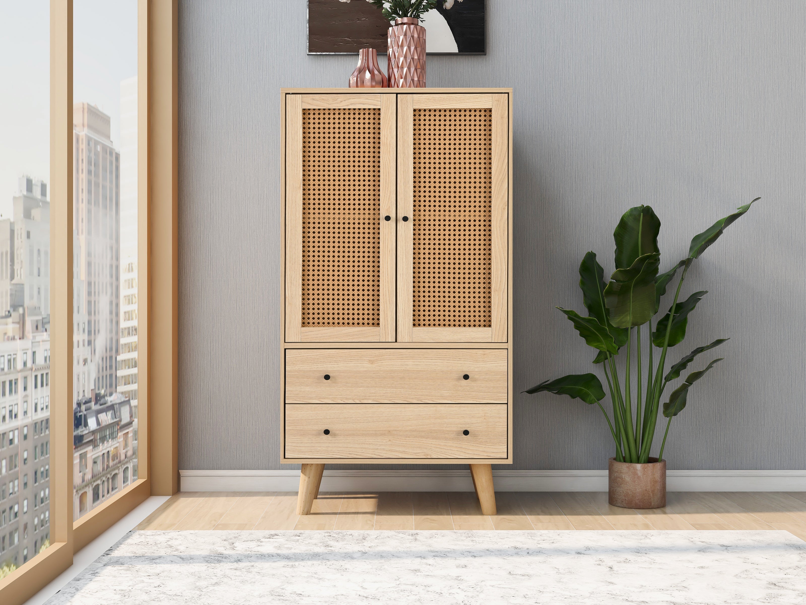 Logidon dressoir 60x120 cm eikenlook rotanlook 2 deuren 2 lades