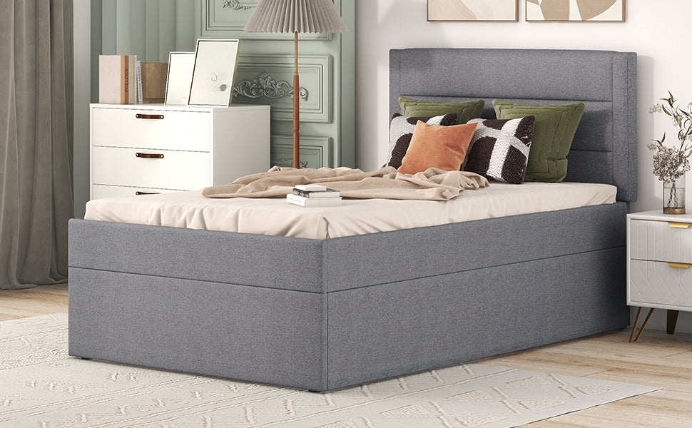 Logidon gestoffeerd bed 90x200 grijs met grote opbergruimte