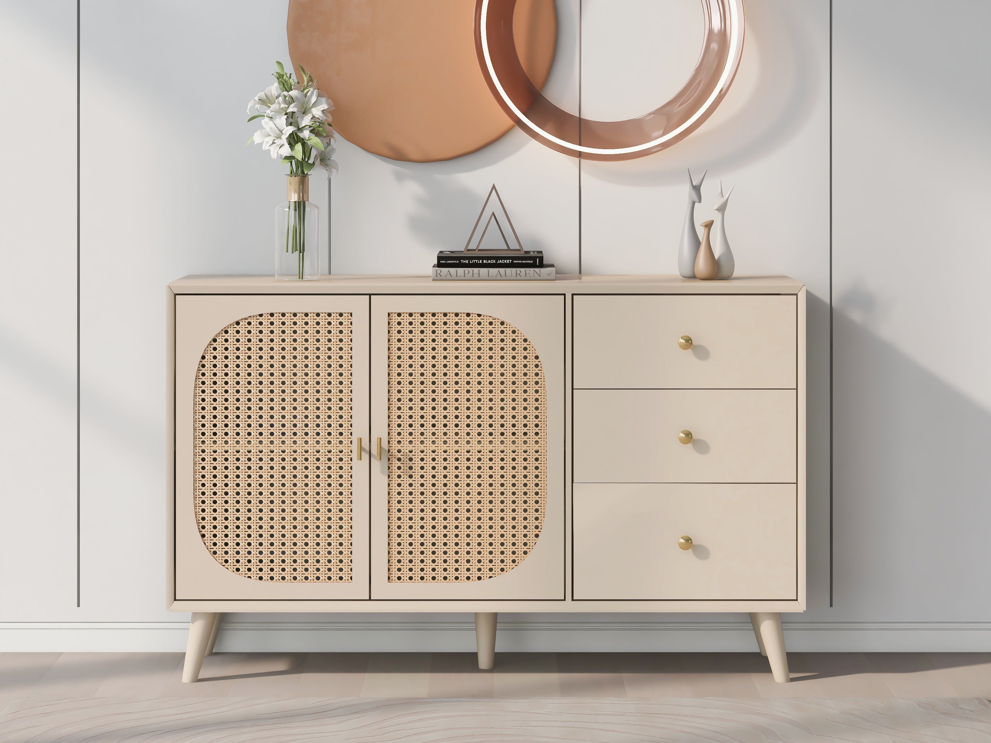 Logidon sideboard 120x40x82.5 cm cream offwhite with 2 doors and 3 drawers