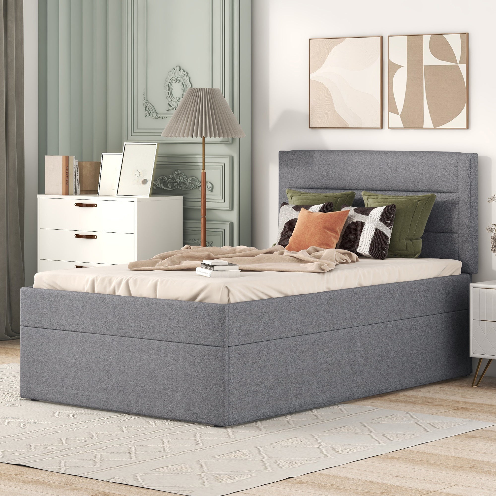 Logidon gestoffeerd bed 90x200 grijs met grote opbergruimte