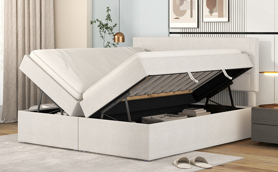 Logidon gestoffeerd bed 140x200 cm beige met opbergruimte en lattenbodem