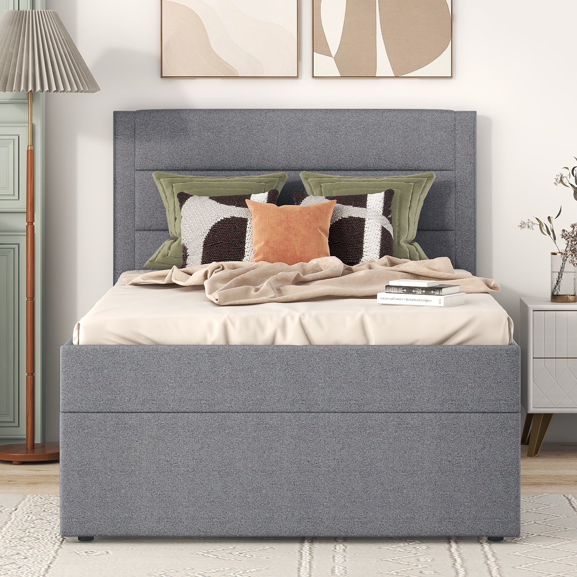 Logidon gestoffeerd bed 90x200 grijs met grote opbergruimte