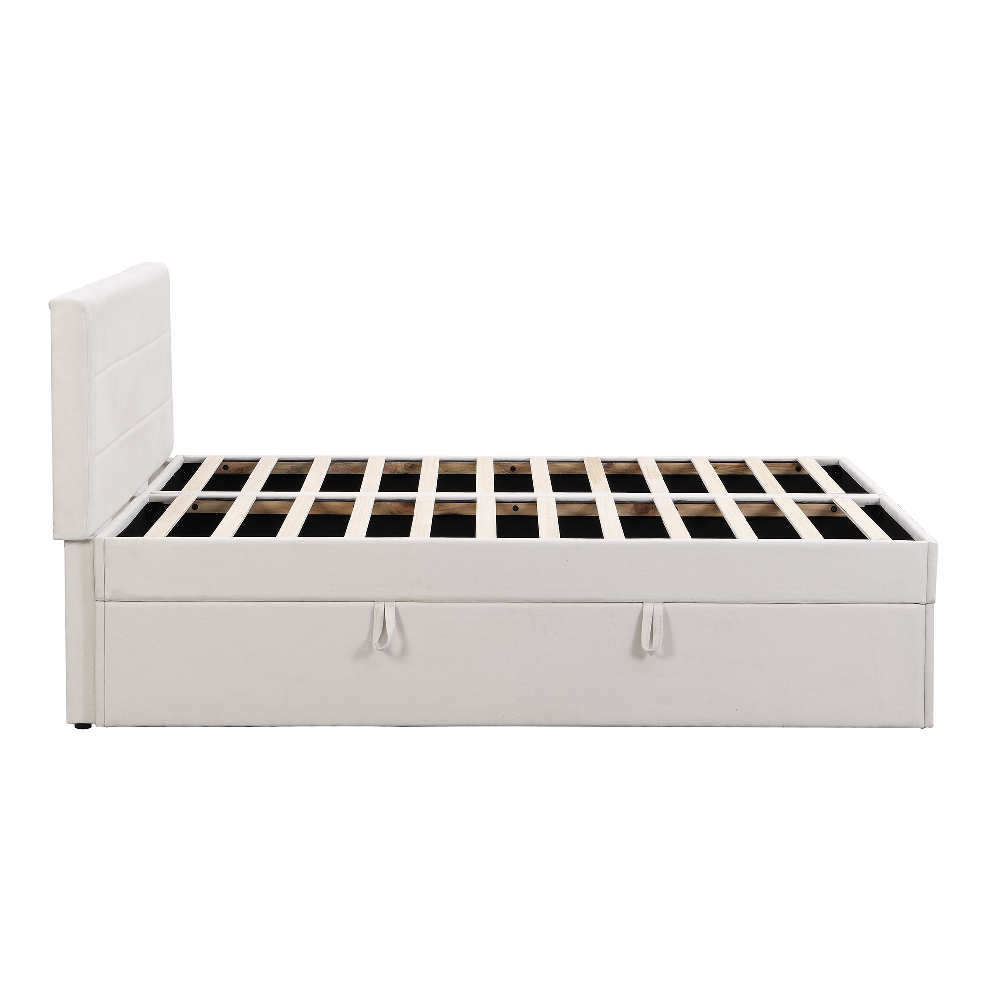Logidon gestoffeerd bed 140x200 cm beige met opbergruimte en lattenbodem
