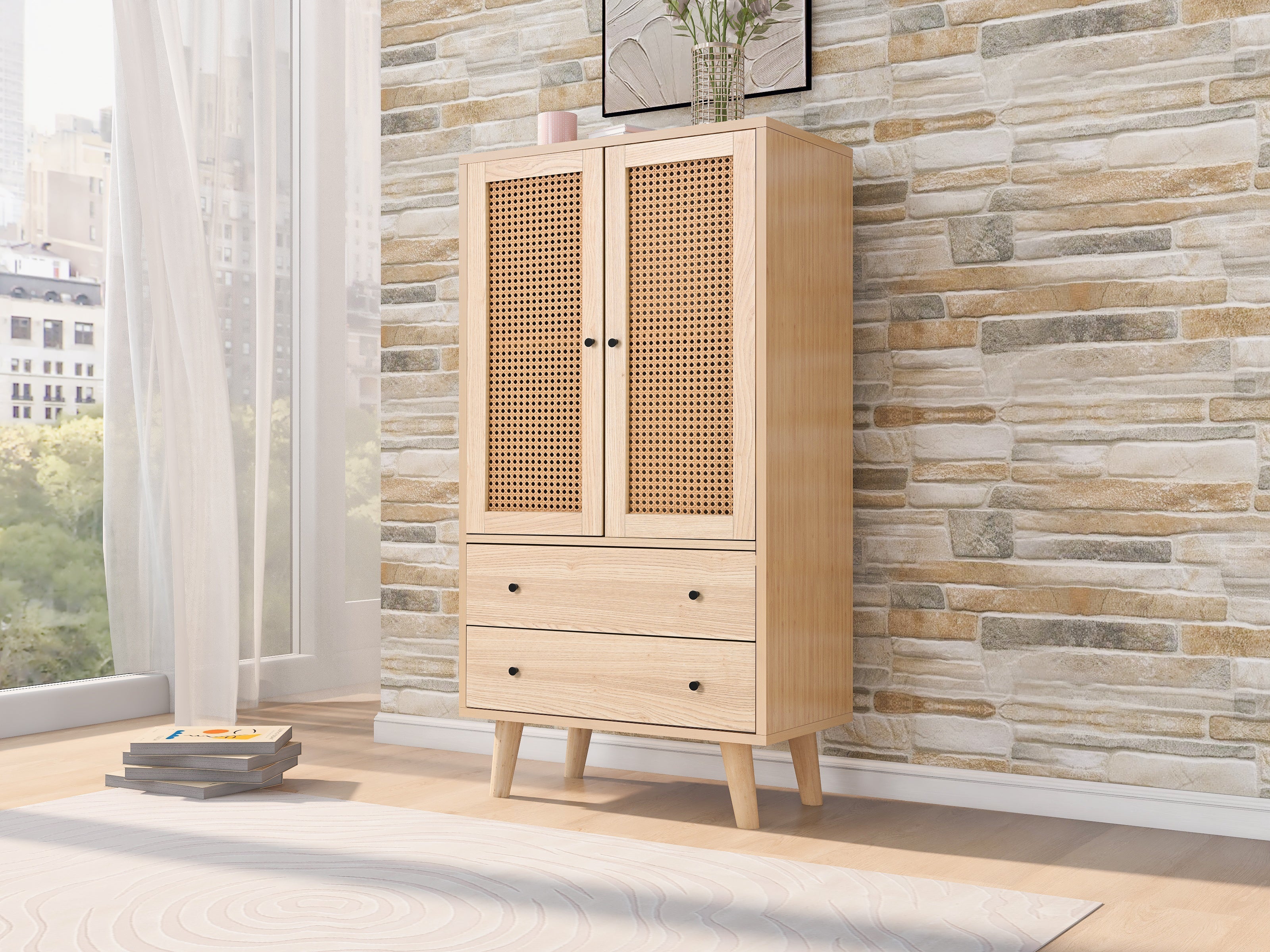 Logidon dressoir 60x120 cm eikenlook rotanlook 2 deuren 2 lades
