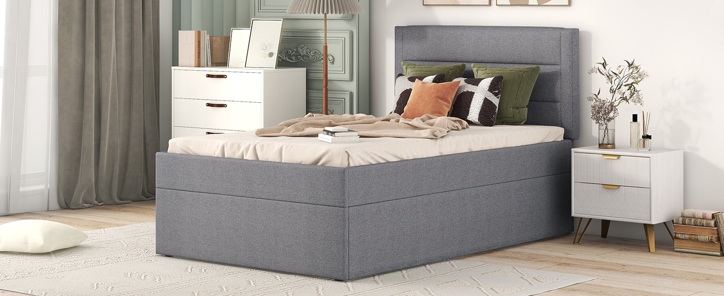Logidon gestoffeerd bed 90x200 grijs met grote opbergruimte
