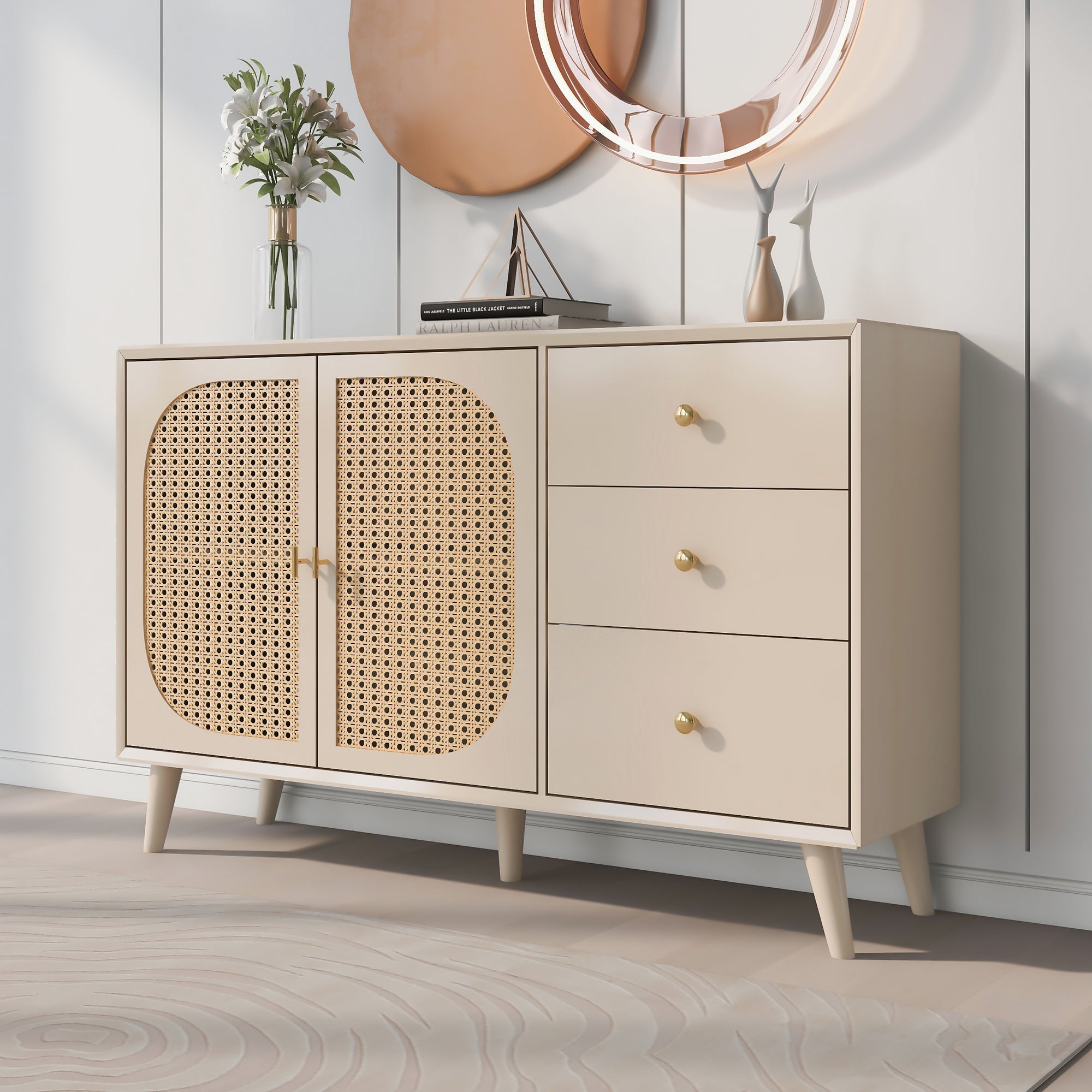 Logidon sideboard 120x40x82.5 cm cream offwhite with 2 doors and 3 drawers