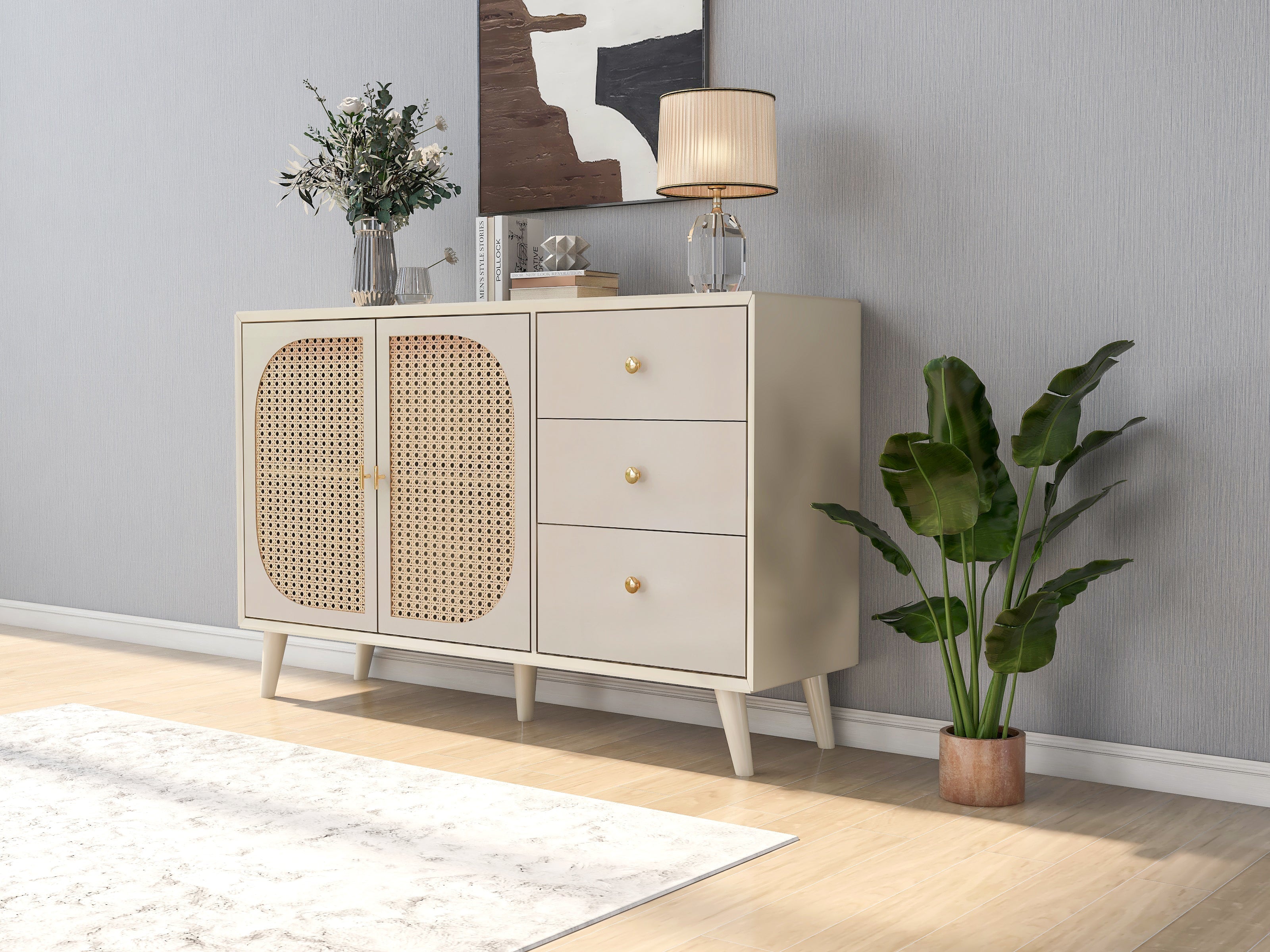 Logidon sideboard 120x40x82.5 cm cream offwhite with 2 doors and 3 drawers