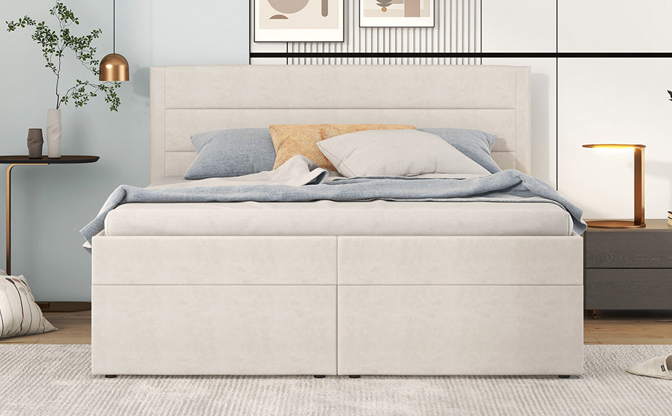 Logidon gestoffeerd bed 140x200 cm beige met opbergruimte en lattenbodem