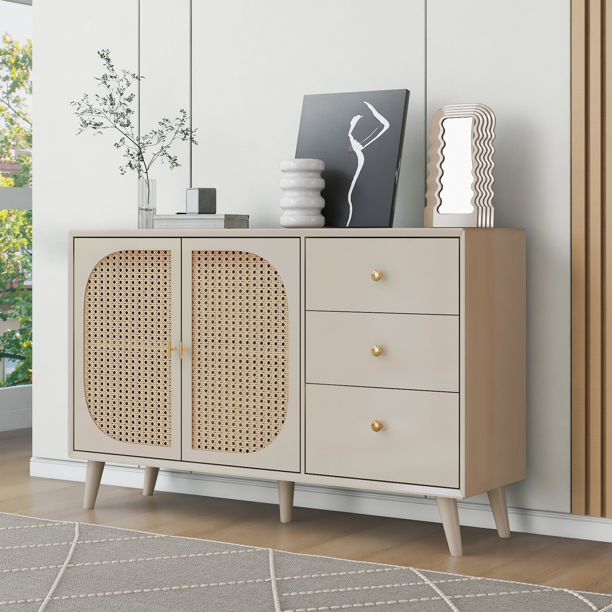 Logidon sideboard 120x40x82.5 cm cream offwhite with 2 doors and 3 drawers