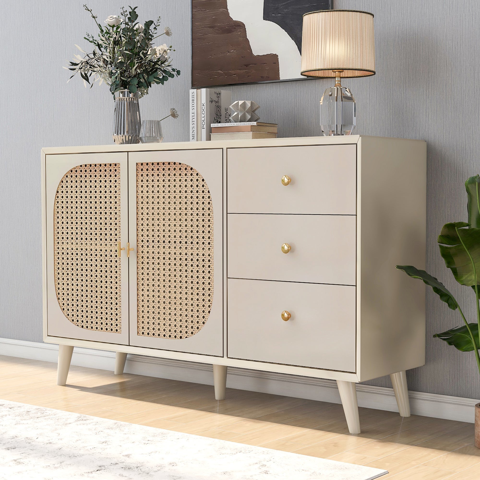 Logidon sideboard 120x40x82.5 cm cream offwhite with 2 doors and 3 drawers