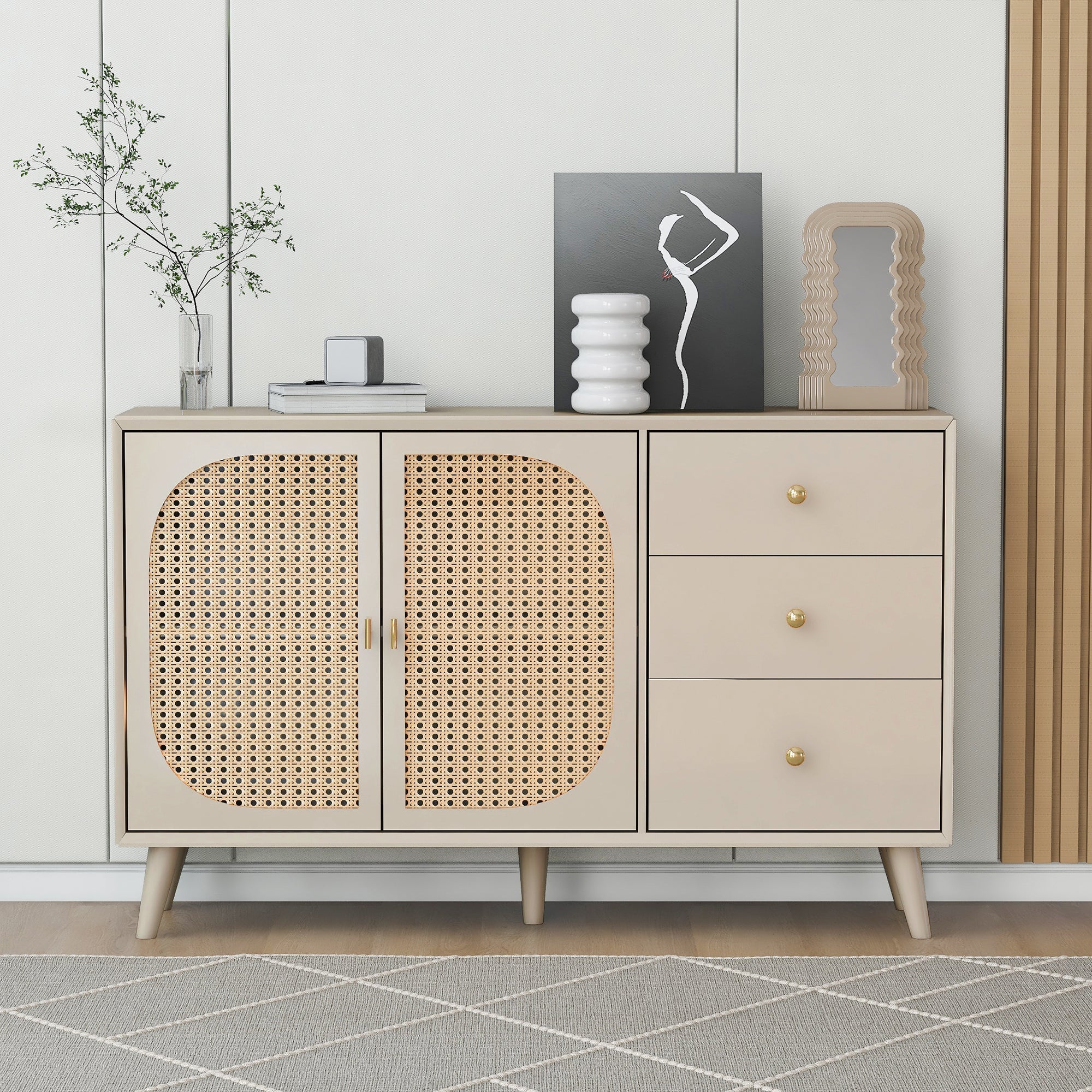 Logidon sideboard 120x40x82.5 cm cream offwhite with 2 doors and 3 drawers