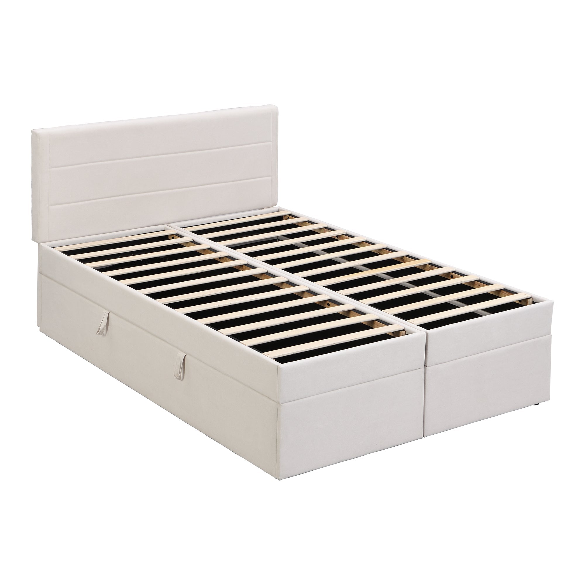 Logidon gestoffeerd bed 140x200 cm beige met opbergruimte en lattenbodem