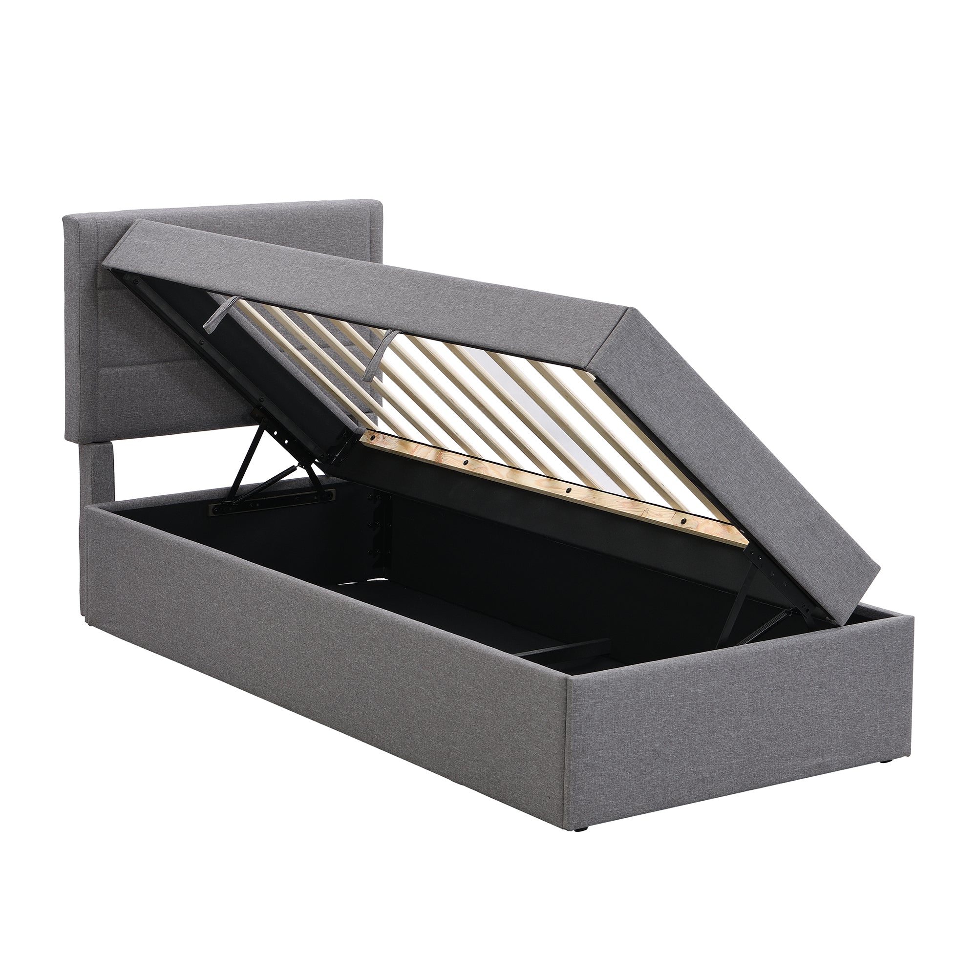 Logidon gestoffeerd bed 90x200 grijs met grote opbergruimte