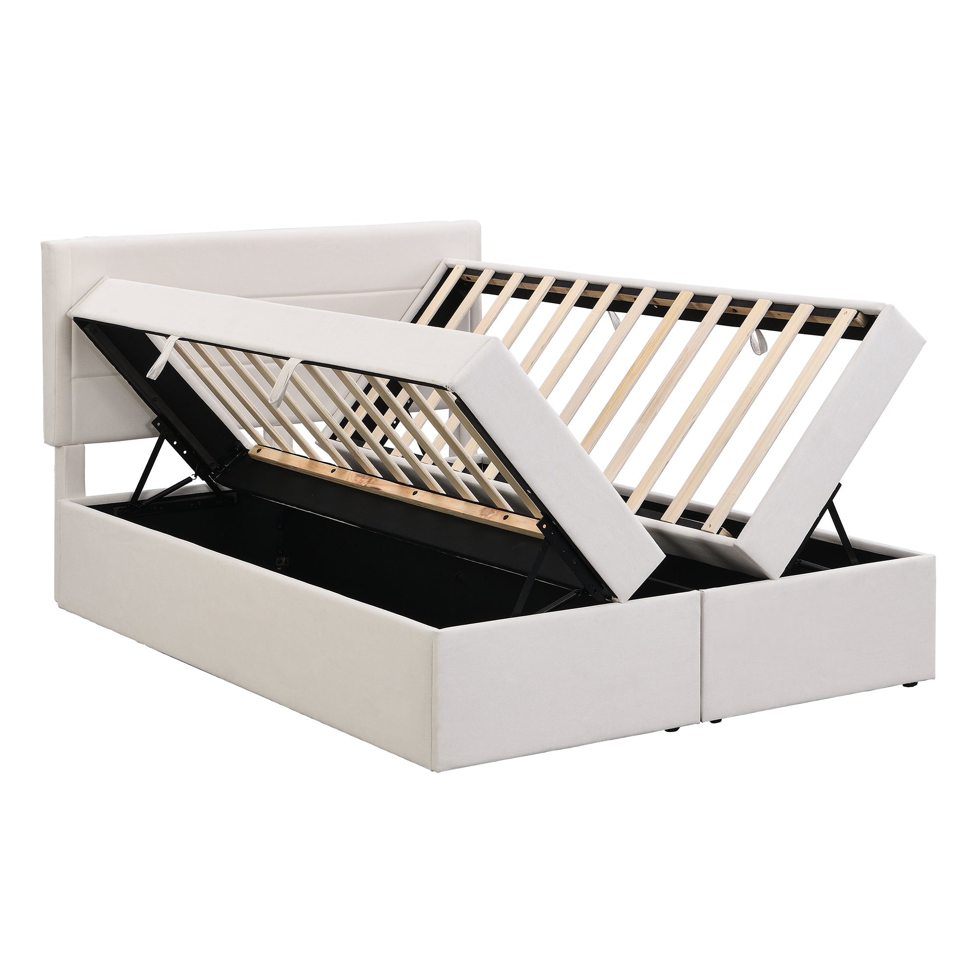Logidon gestoffeerd bed 140x200 cm beige met opbergruimte en lattenbodem