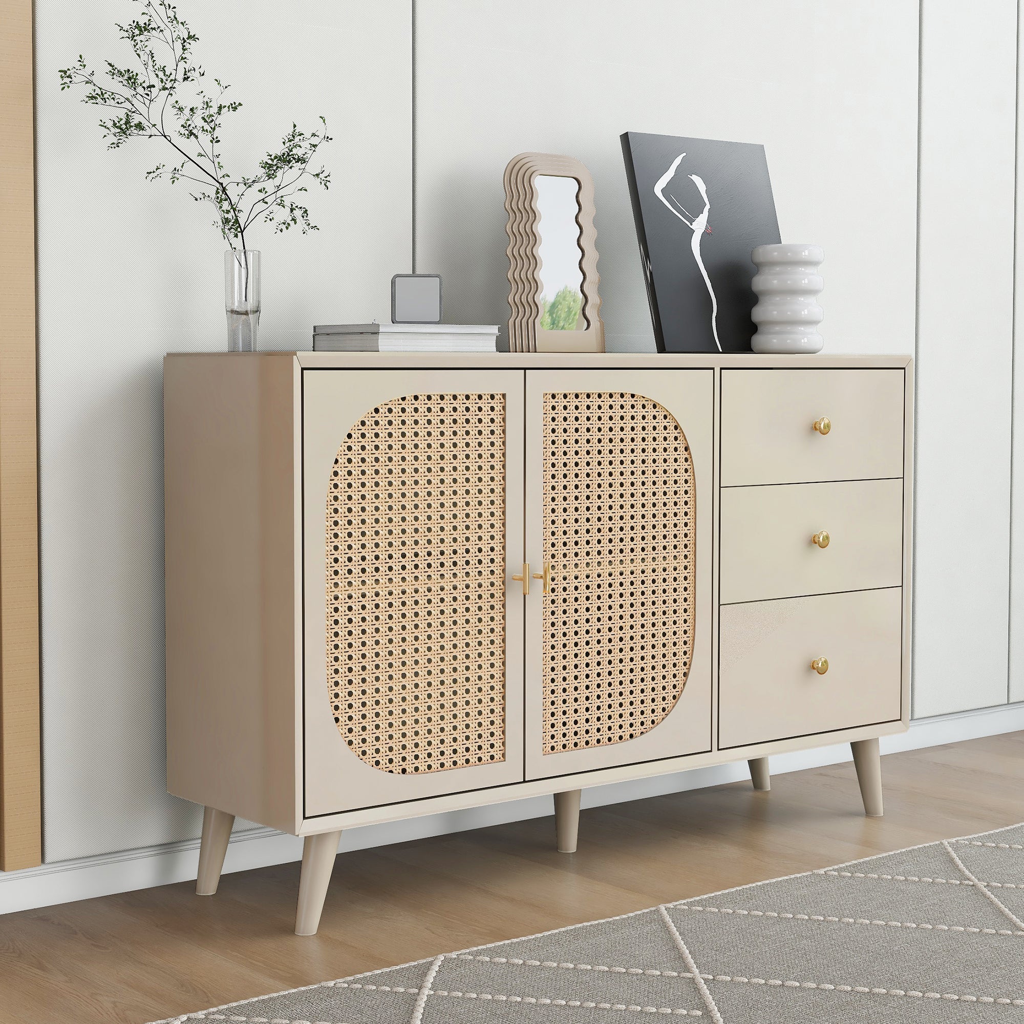 Logidon sideboard 120x40x82.5 cm cream offwhite with 2 doors and 3 drawers