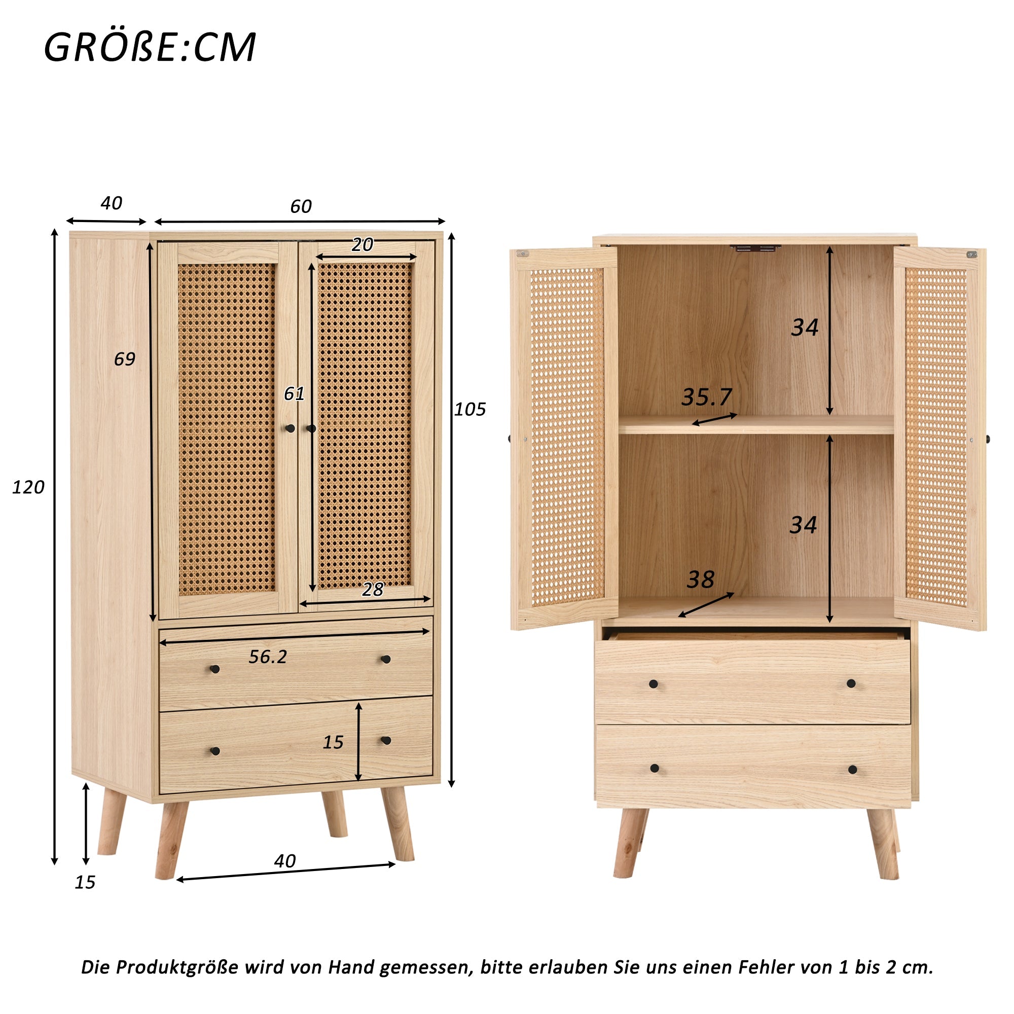 Logidon dressoir 60x120 cm eikenlook rotanlook 2 deuren 2 lades