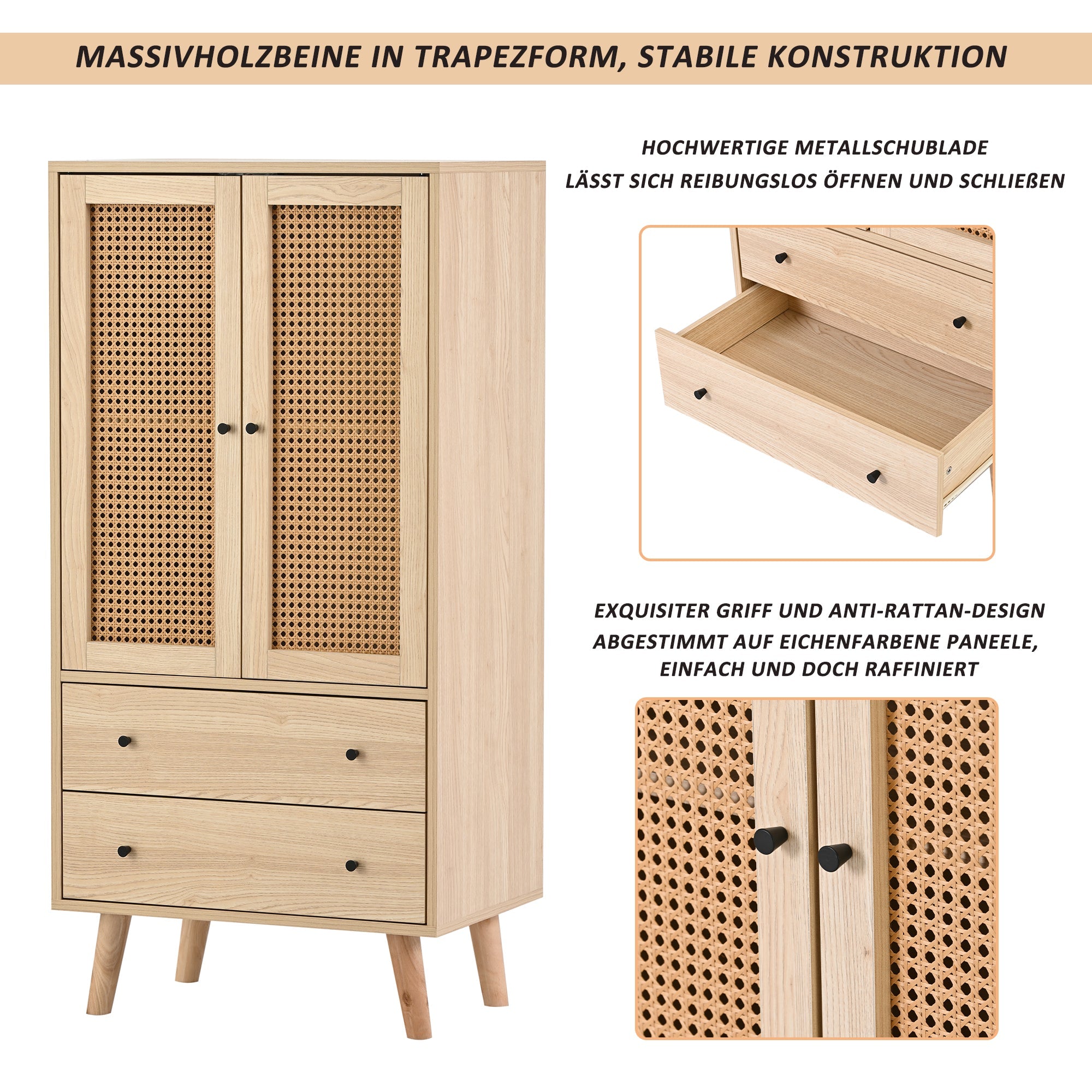 Logidon dressoir 60x120 cm eikenlook rotanlook 2 deuren 2 lades