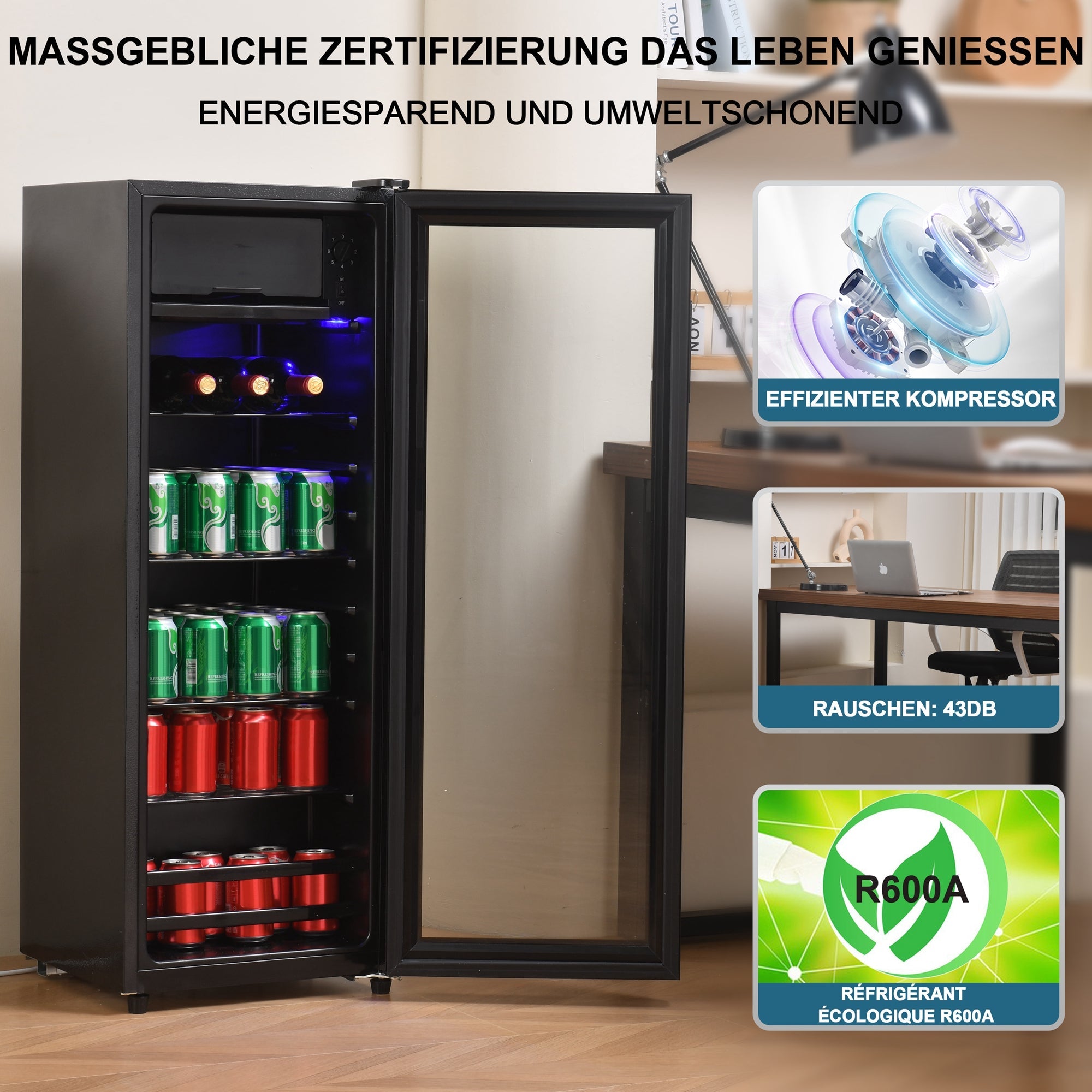 Logidon Minikoelkast 128L Zwart Stille werking 8L vriesgedeelte