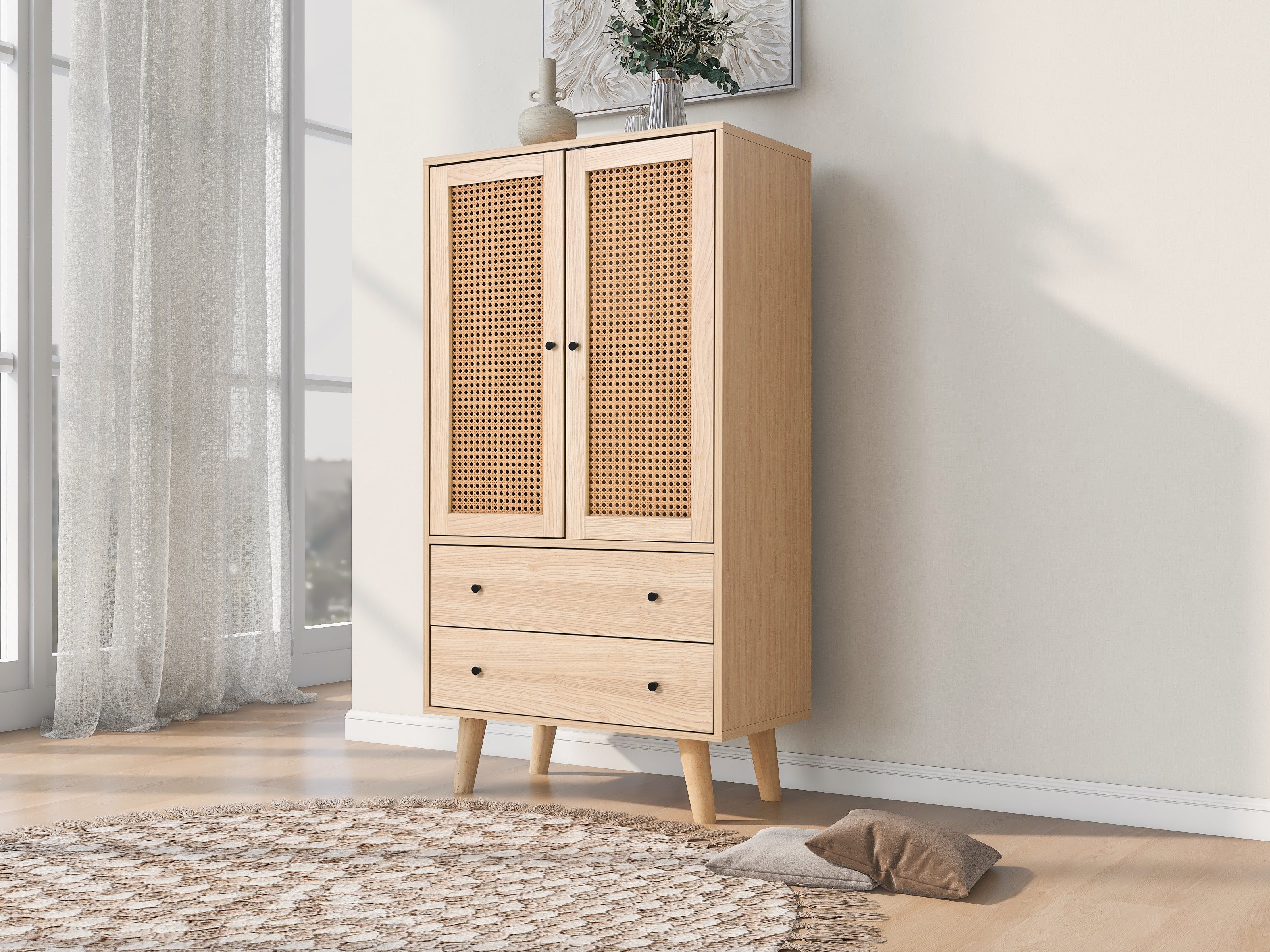 Logidon dressoir 60x120 cm eikenlook rotanlook 2 deuren 2 lades