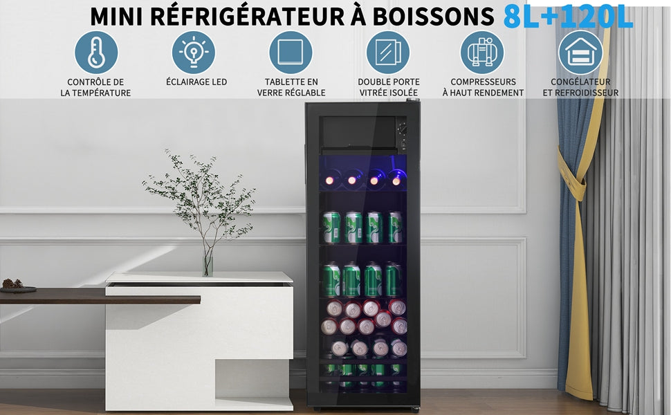 Logidon Minikoelkast 128L Zwart Stille werking 8L vriesgedeelte