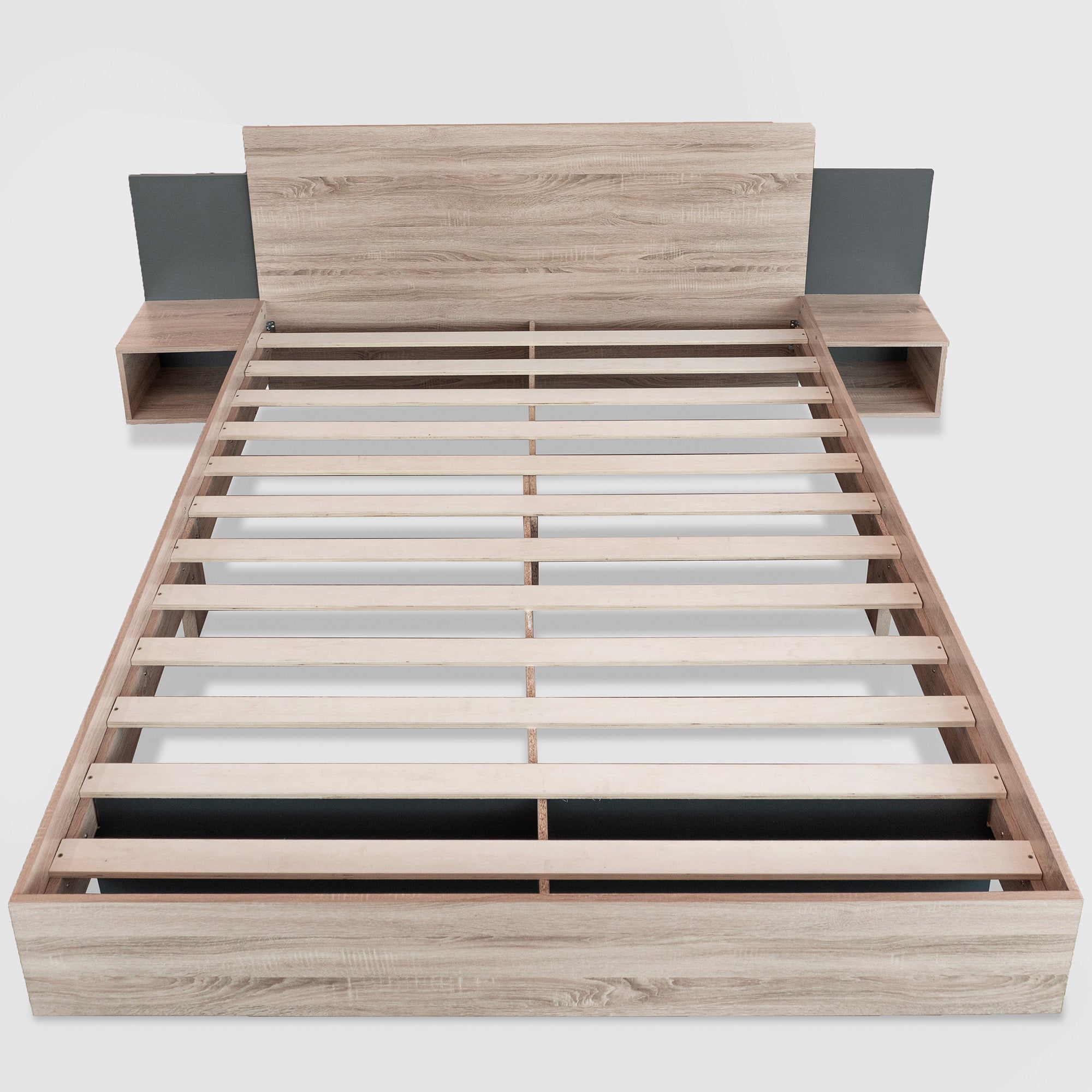 Logidon tweepersoonsbed 160x200 cm houten bedsysteem Sonoma eiken donkergrijs