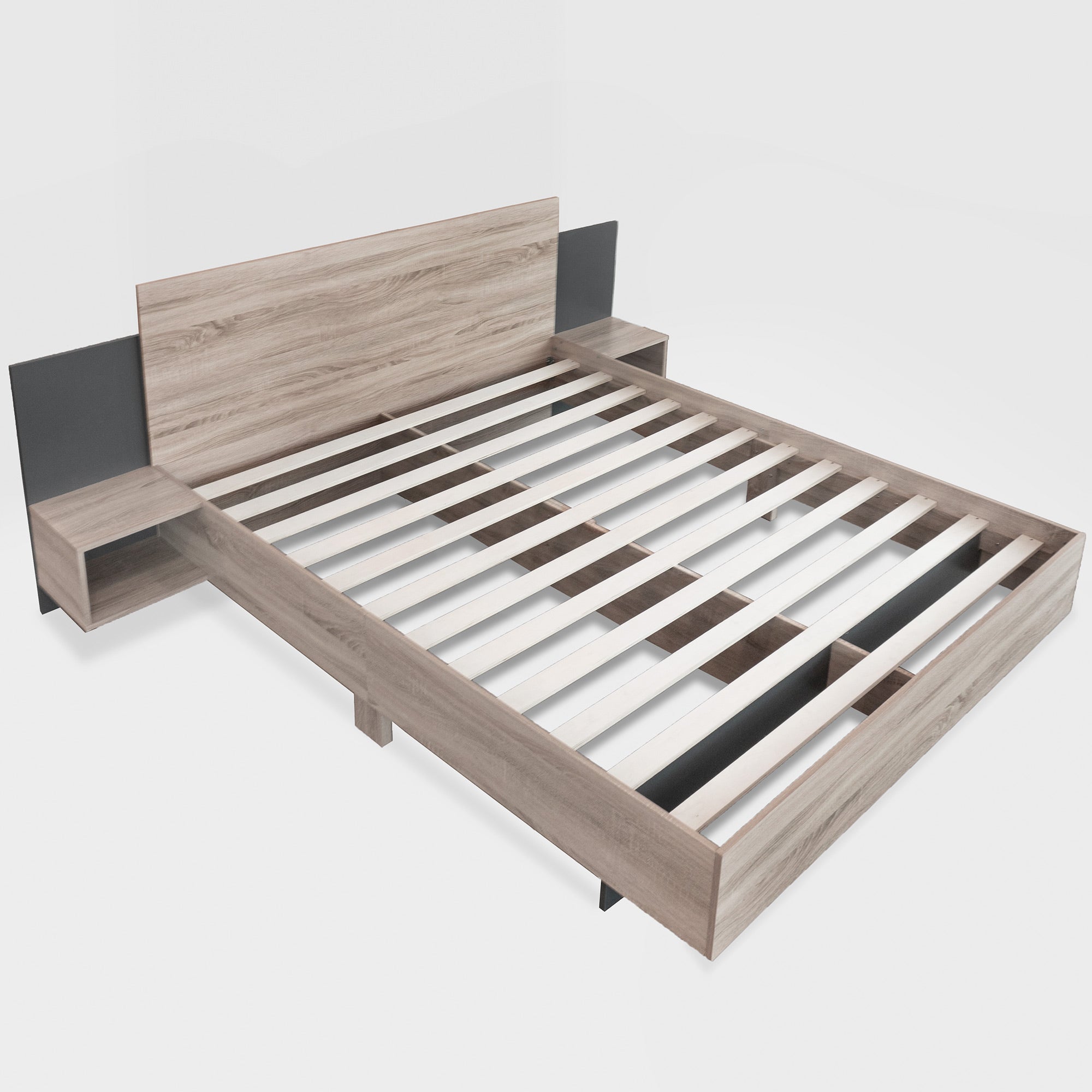 Logidon tweepersoonsbed 160x200 cm houten bedsysteem Sonoma eiken donkergrijs