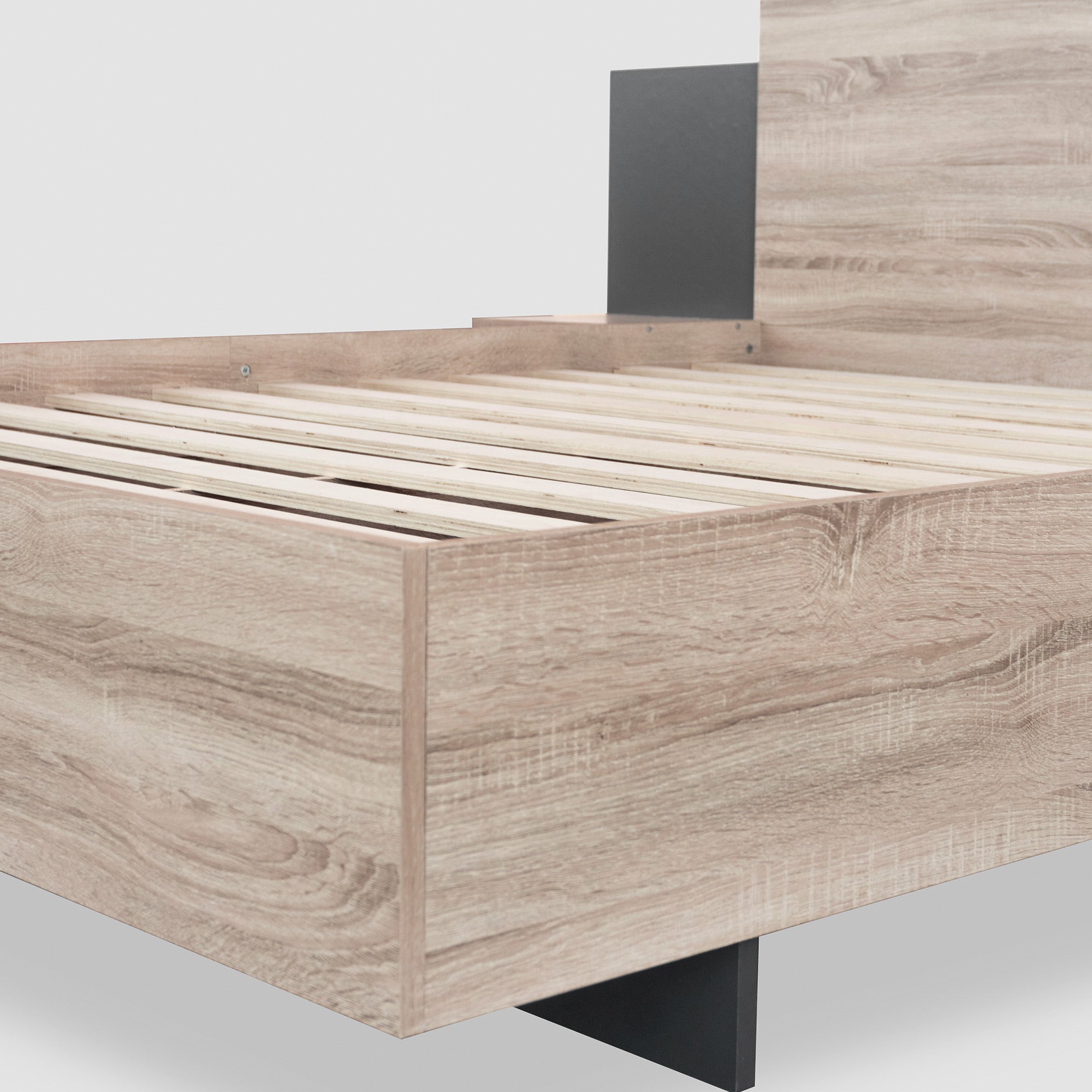 Logidon tweepersoonsbed 160x200 cm houten bedsysteem Sonoma eiken donkergrijs