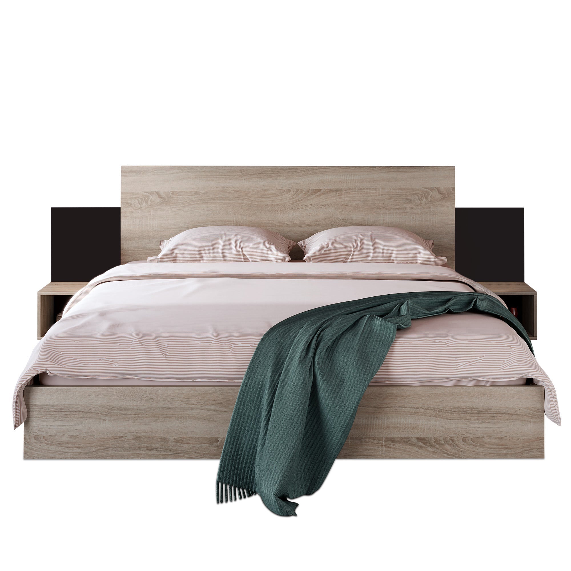 Logidon tweepersoonsbed 160x200 cm houten bedsysteem Sonoma eiken donkergrijs