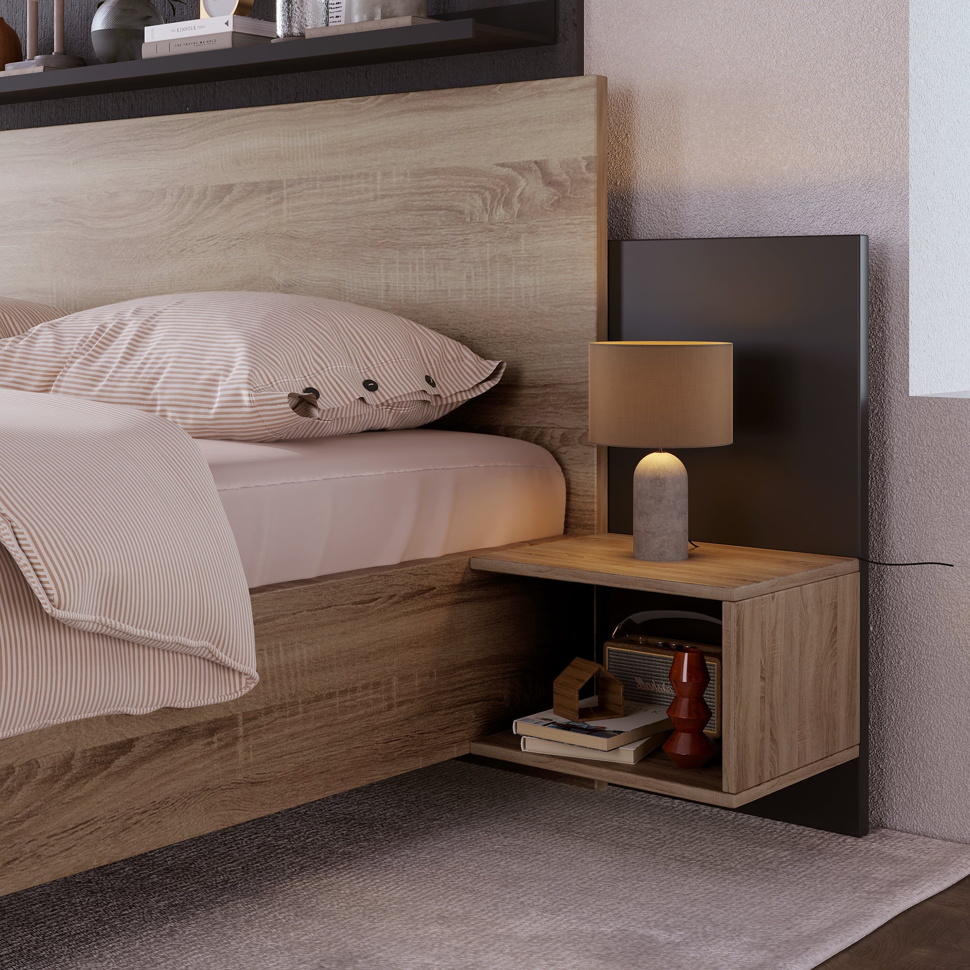 Logidon tweepersoonsbed 160x200 cm houten bedsysteem Sonoma eiken donkergrijs