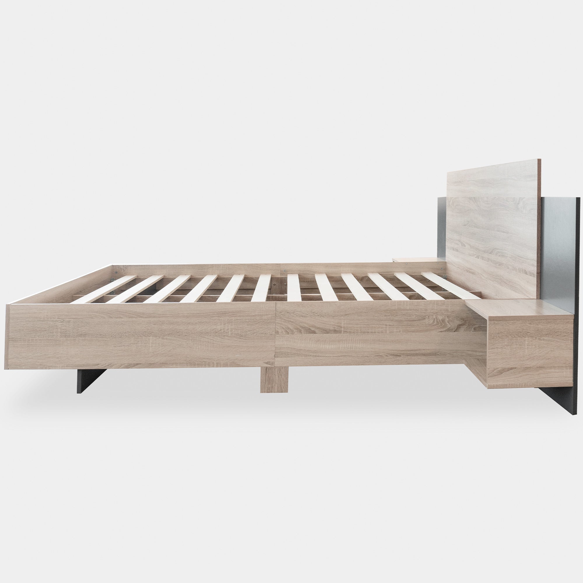 Logidon tweepersoonsbed 160x200 cm houten bedsysteem Sonoma eiken donkergrijs