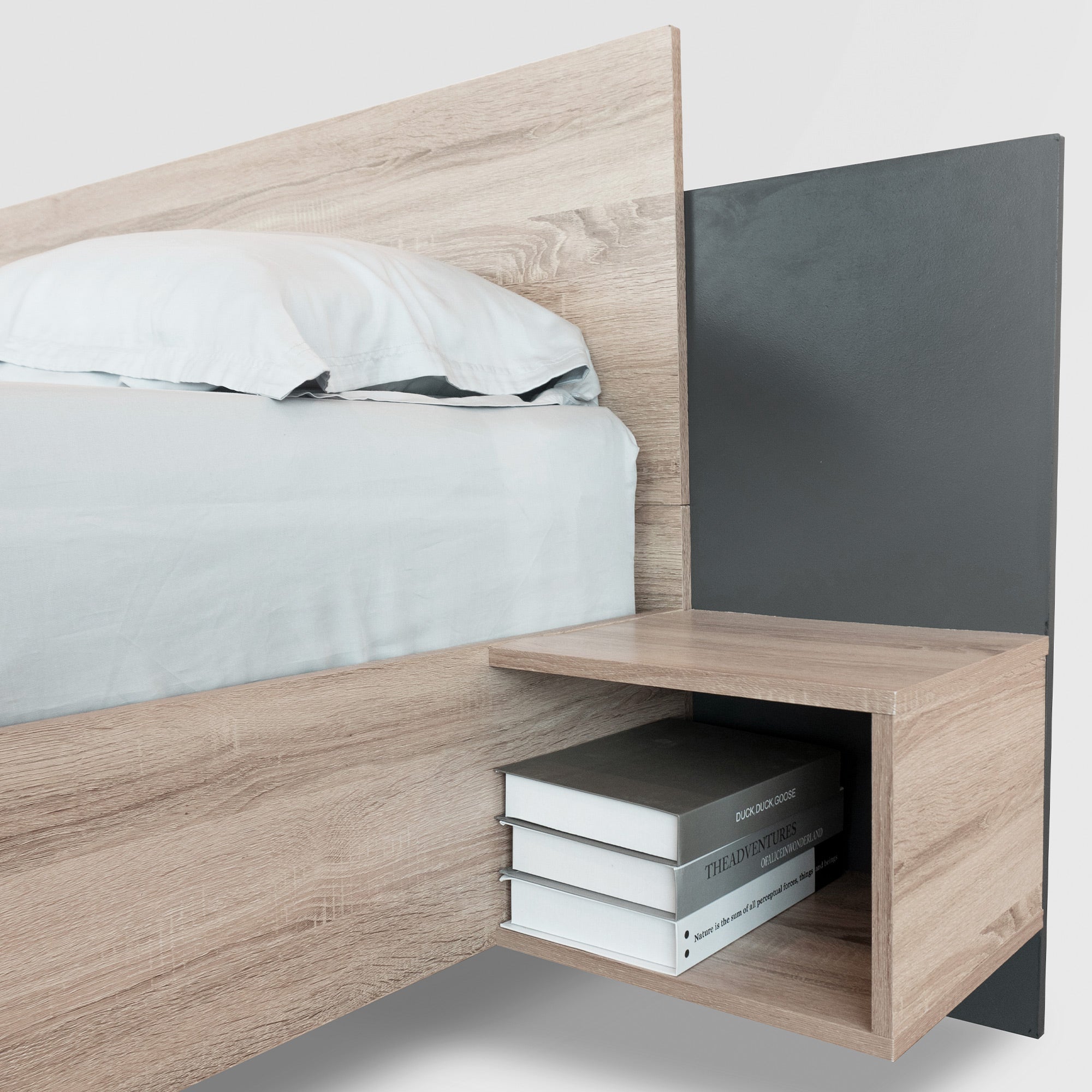 Logidon tweepersoonsbed 160x200 cm houten bedsysteem Sonoma eiken donkergrijs