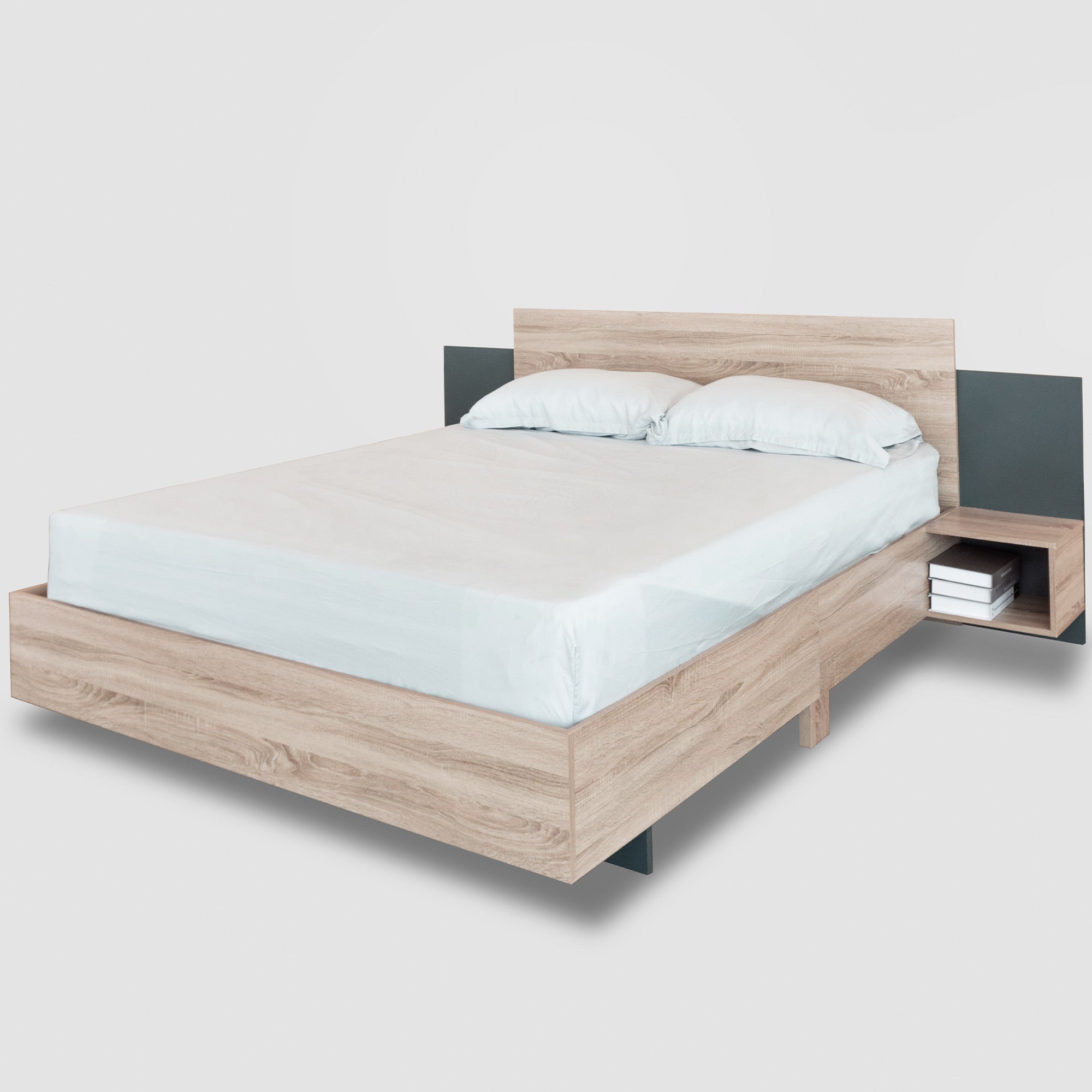Logidon tweepersoonsbed 160x200 cm houten bedsysteem Sonoma eiken donkergrijs