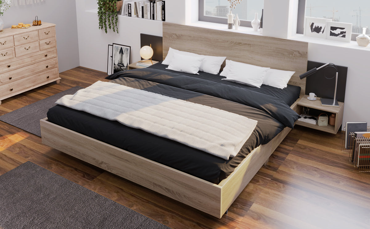 Logidon tweepersoonsbed 160x200 cm houten bedsysteem Sonoma eiken donkergrijs