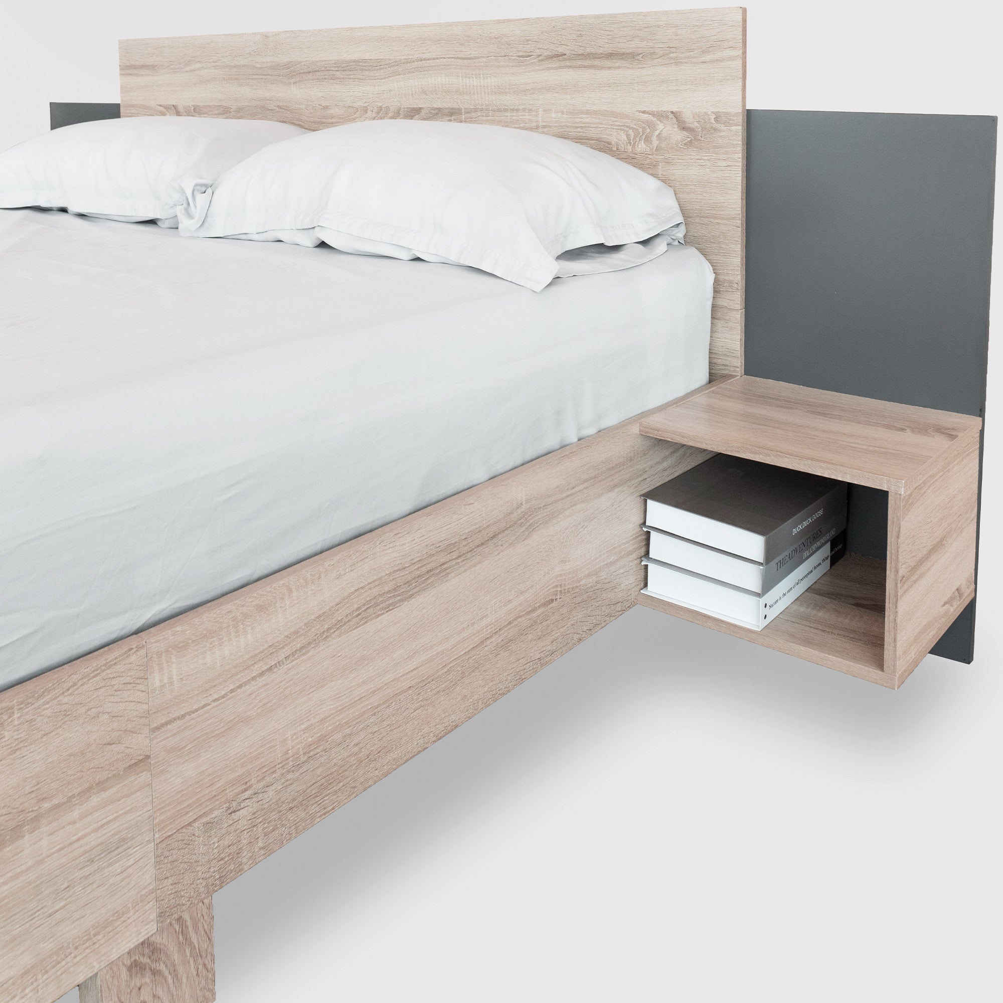 Logidon tweepersoonsbed 160x200 cm houten bedsysteem Sonoma eiken donkergrijs