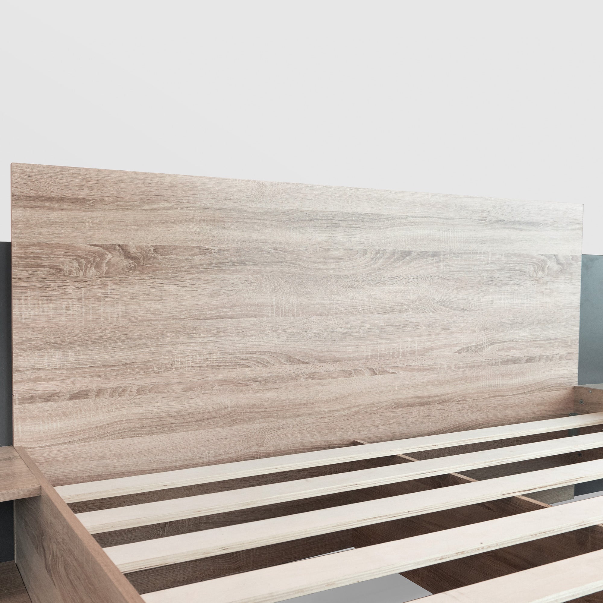 Logidon tweepersoonsbed 160x200 cm houten bedsysteem Sonoma eiken donkergrijs