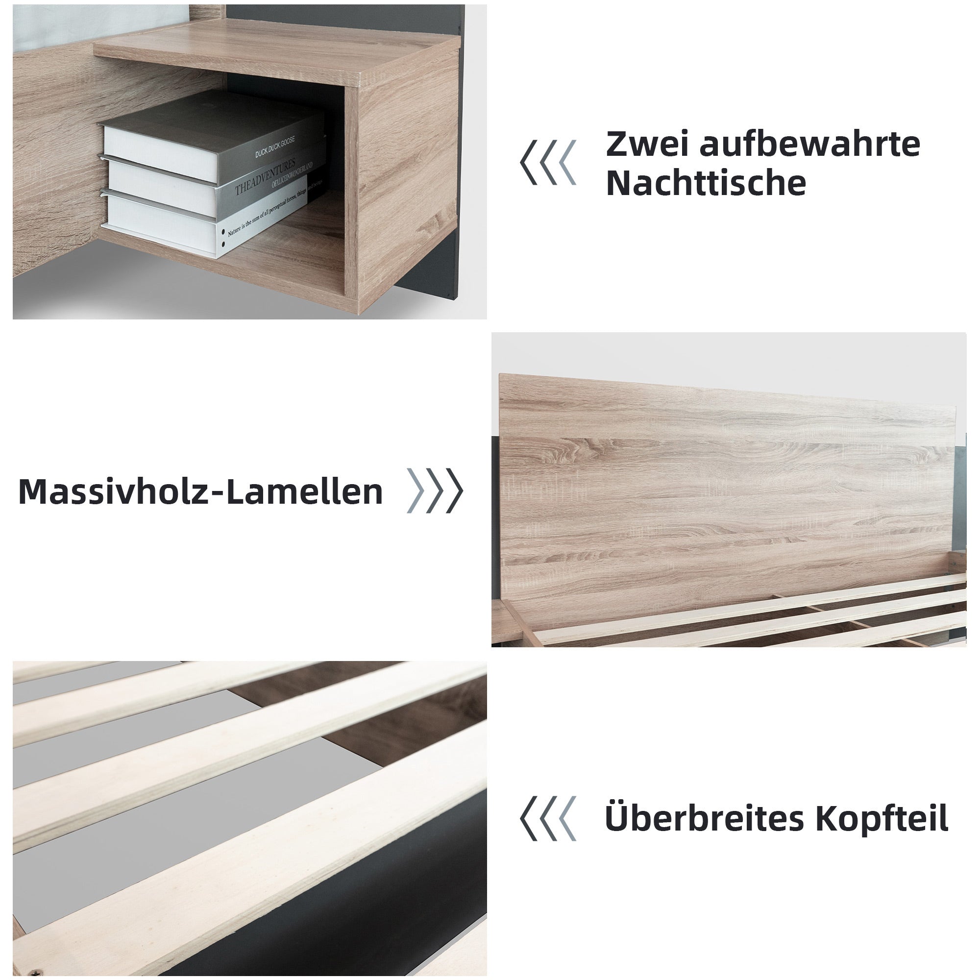Logidon tweepersoonsbed 160x200 cm houten bedsysteem Sonoma eiken donkergrijs