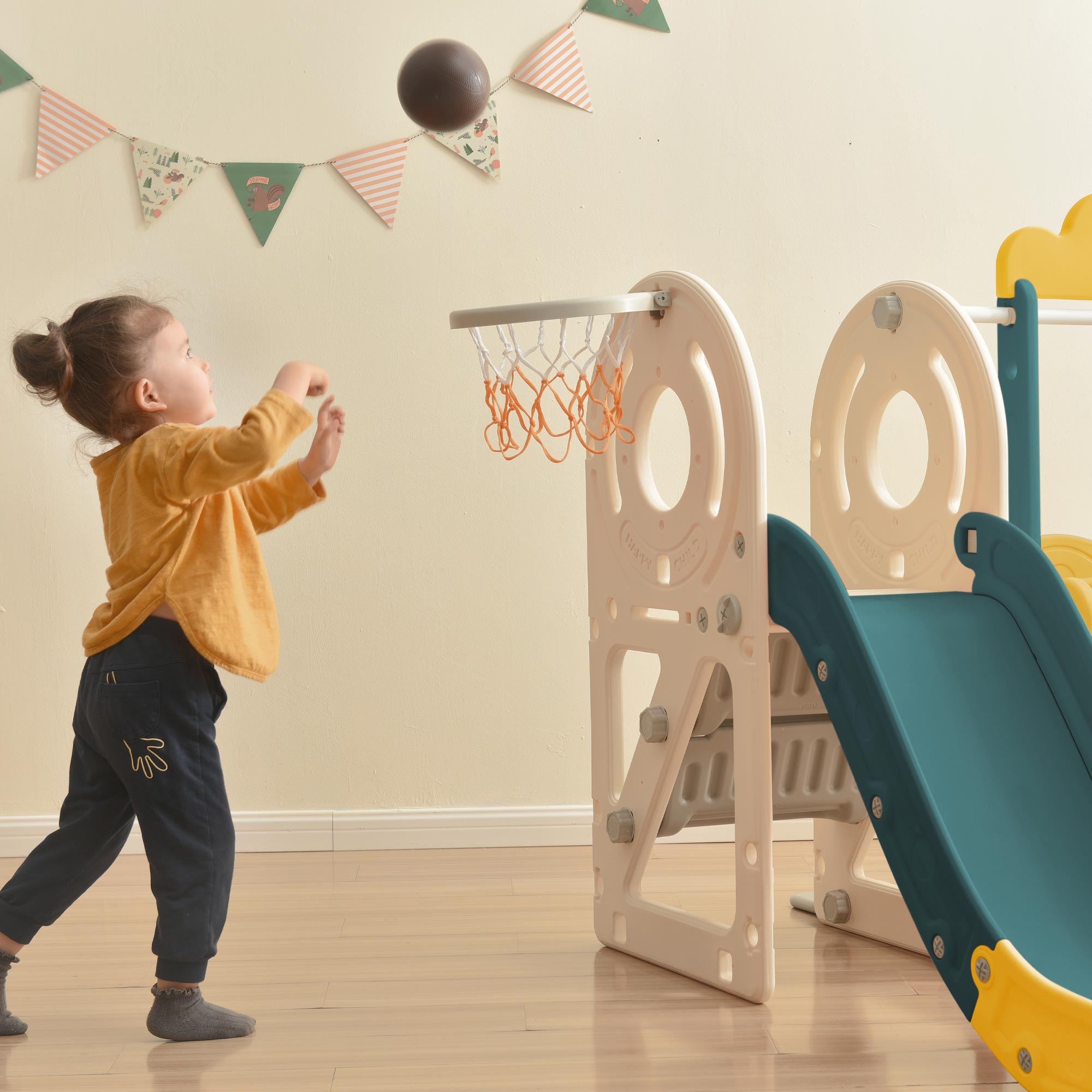 Logidon 4 In 1 Kinderglijbaan Antiek Groen HDPE Busglijbaan Ladder