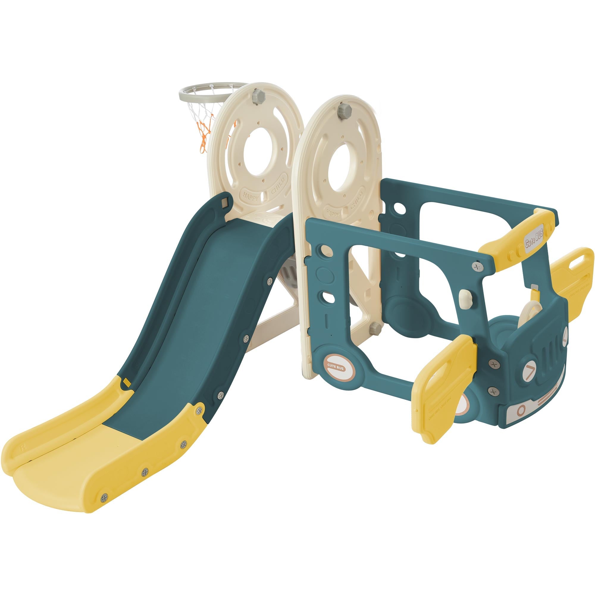 Logidon 4 In 1 Kinderglijbaan Antiek Groen HDPE Busglijbaan Ladder