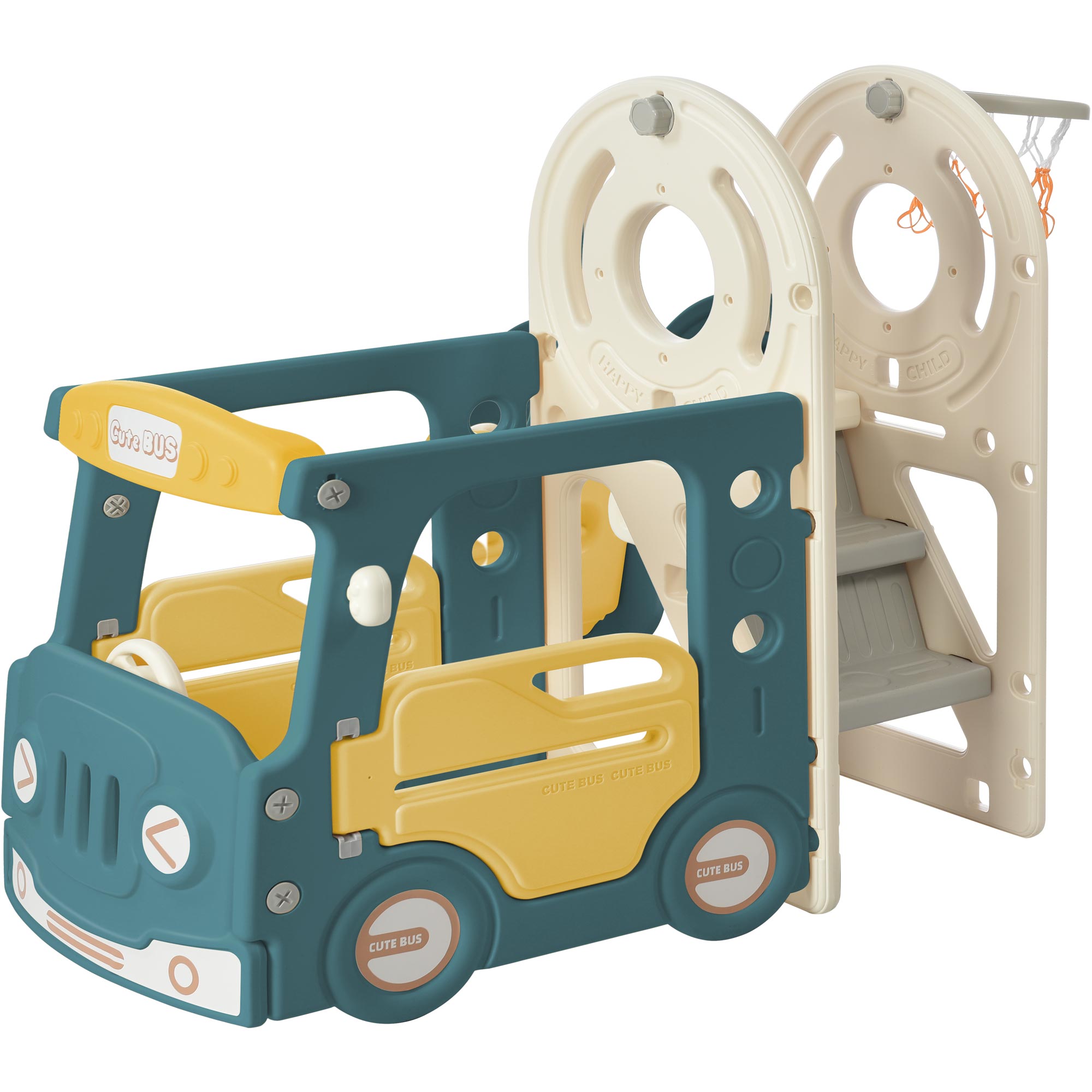 Logidon 4 In 1 Kinderglijbaan Antiek Groen HDPE Busglijbaan Ladder