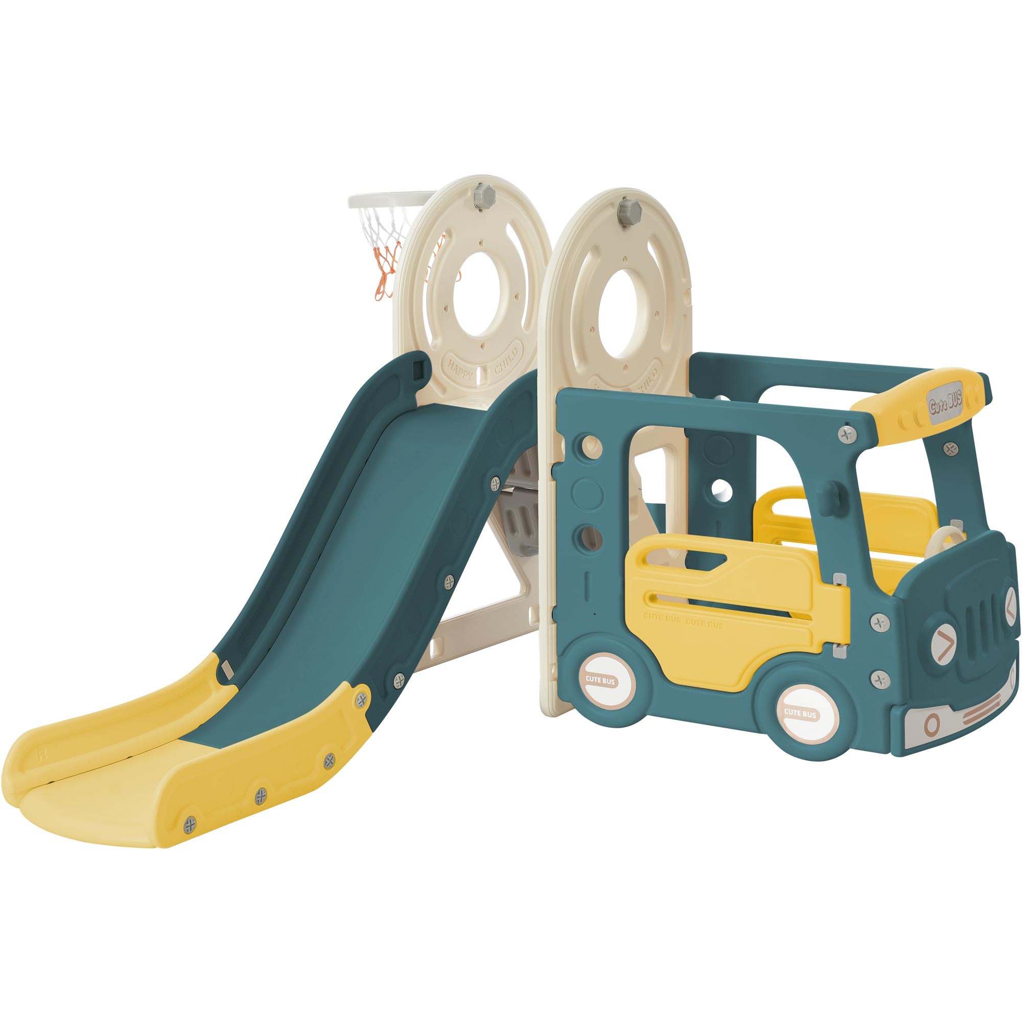 Logidon 4 In 1 Kinderglijbaan Antiek Groen HDPE Busglijbaan Ladder