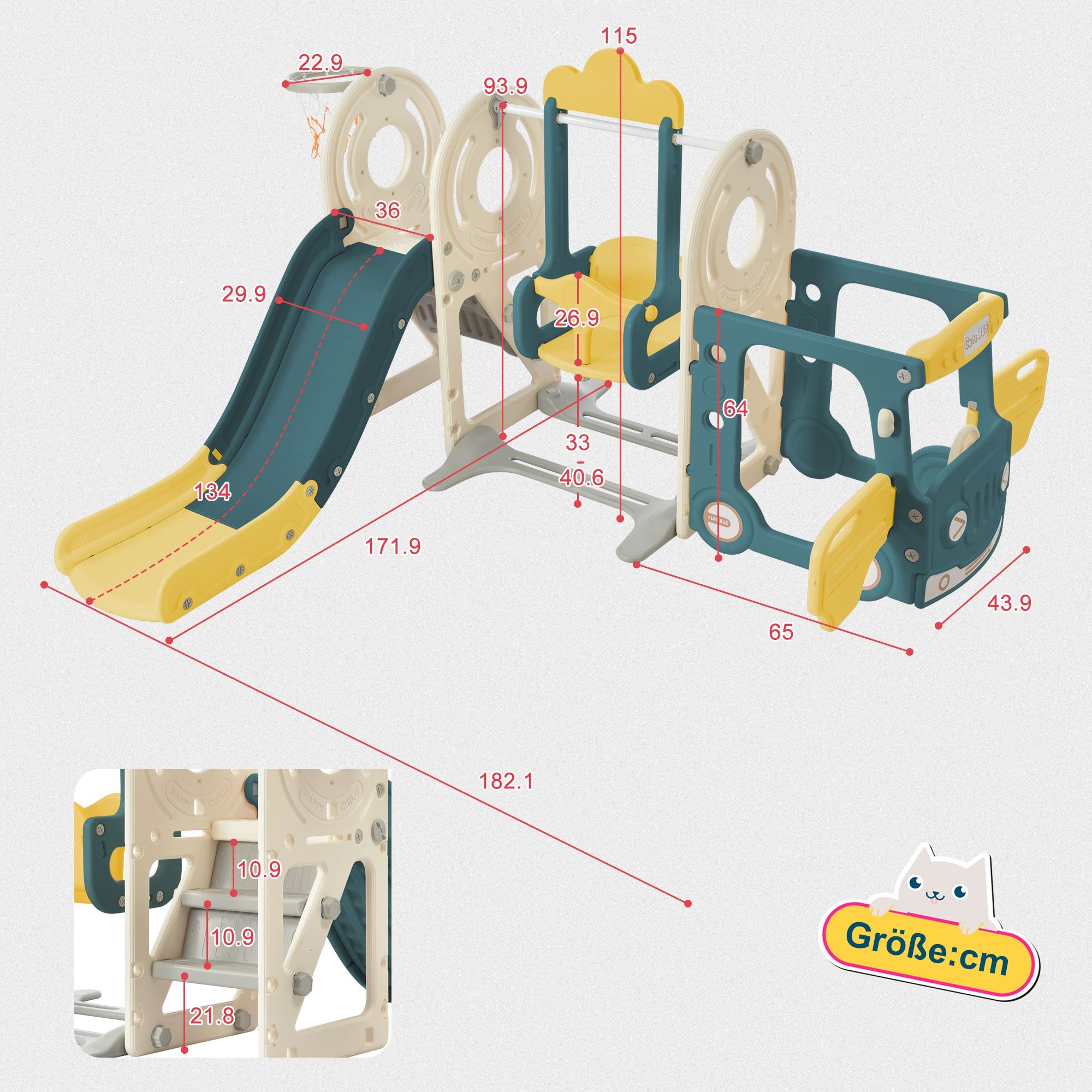Logidon 5-in-1 kinderspeelset Groene Bus Schommel Glijbaan Laddermand