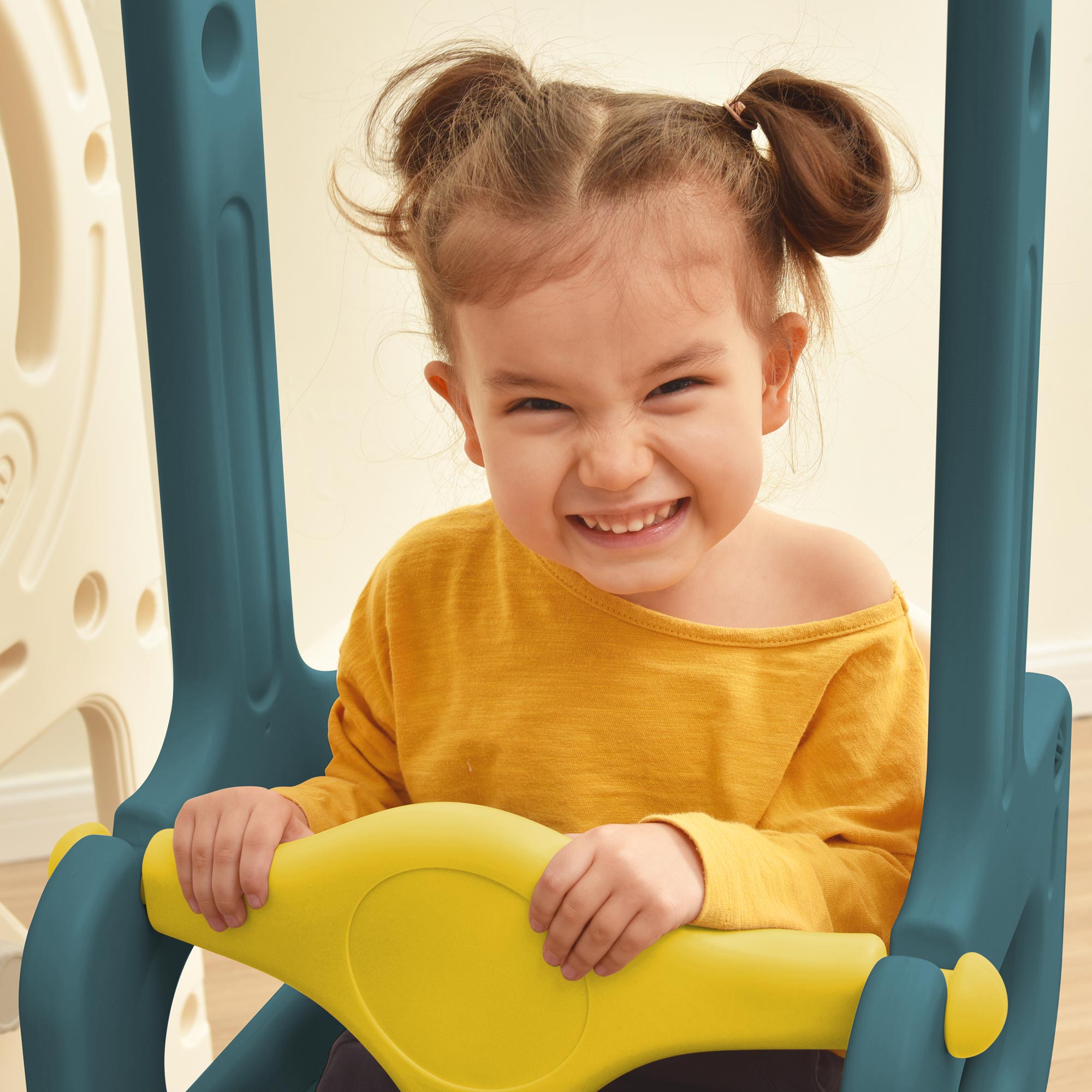 Logidon 5-in-1 kinderspeelset Groene Bus Schommel Glijbaan Laddermand