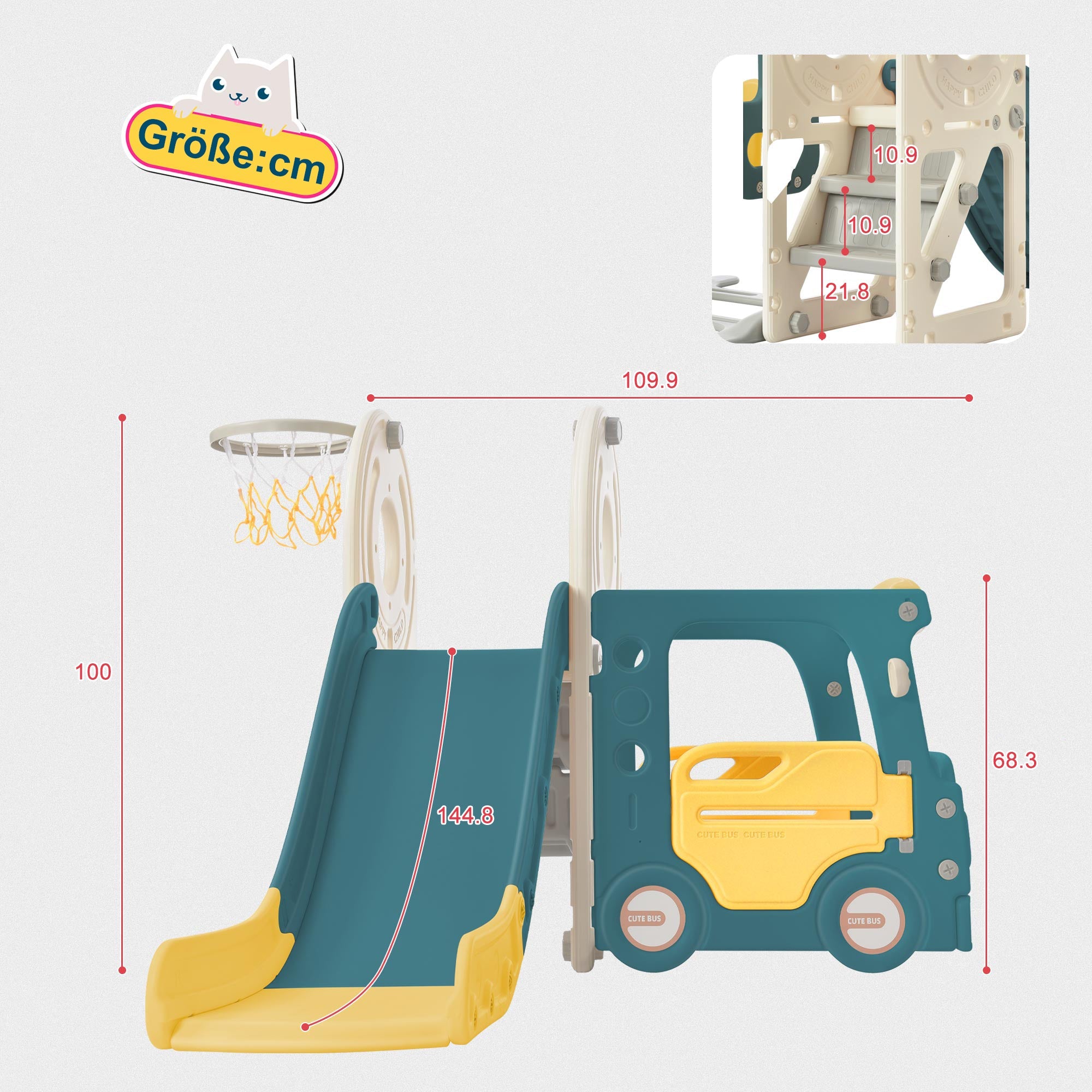 Logidon 4 In 1 Kinderglijbaan Antiek Groen HDPE Busglijbaan Ladder