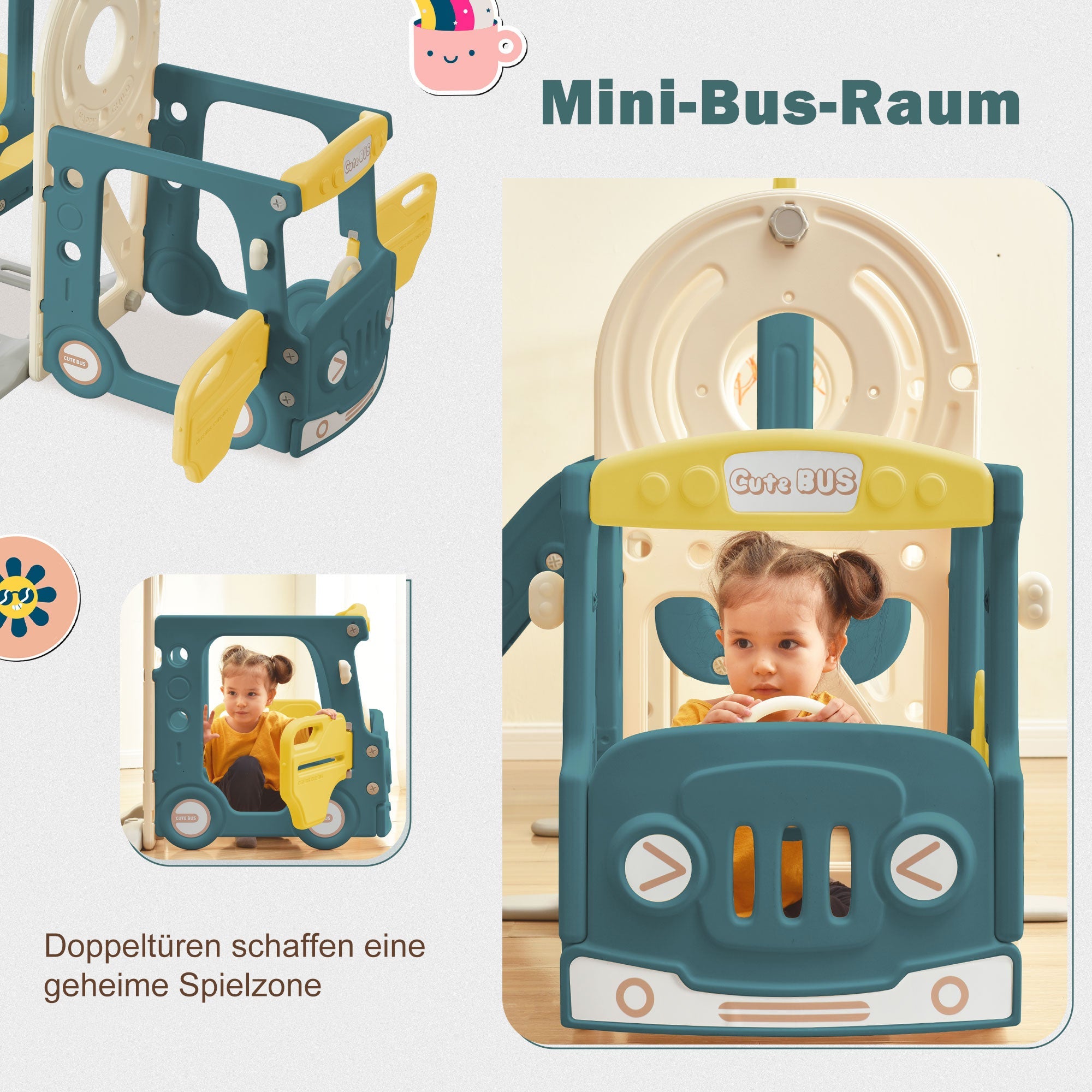 Logidon 4 In 1 Kinderglijbaan Antiek Groen HDPE Busglijbaan Ladder
