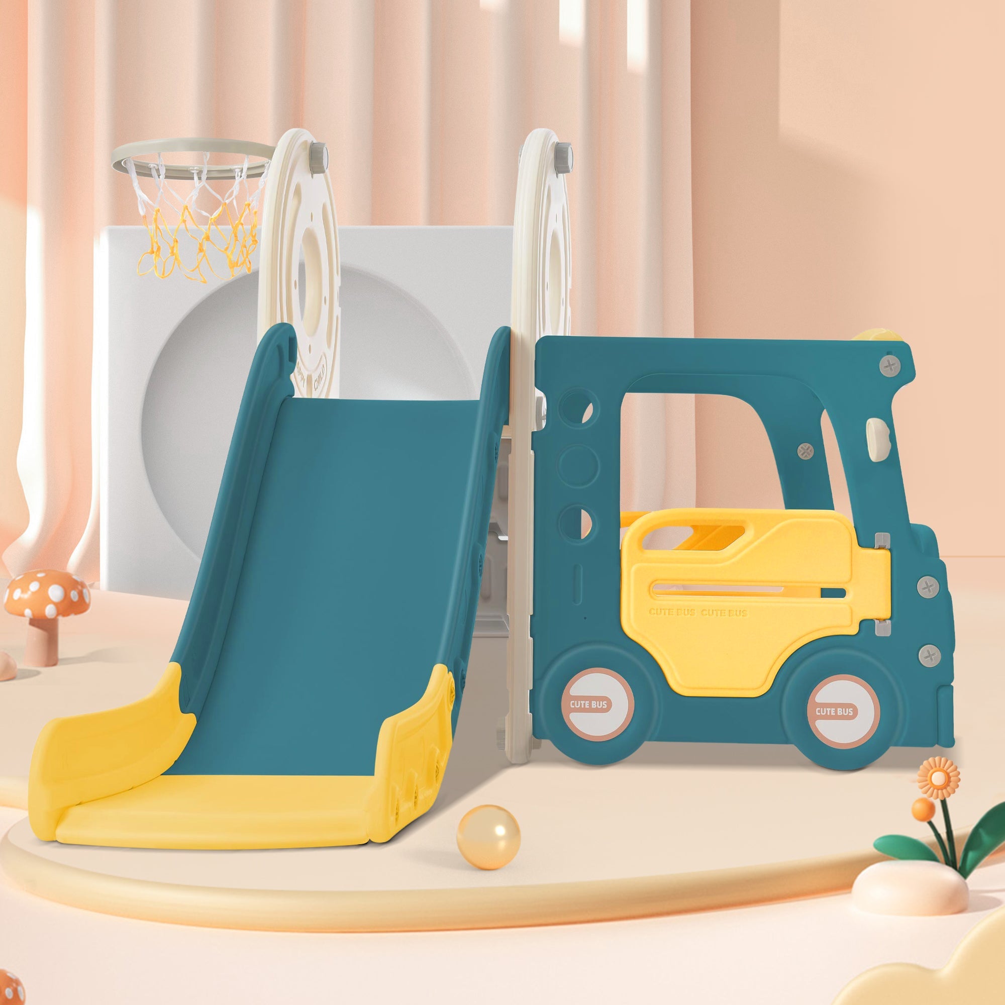 Logidon 4 In 1 Kinderglijbaan Antiek Groen HDPE Busglijbaan Ladder