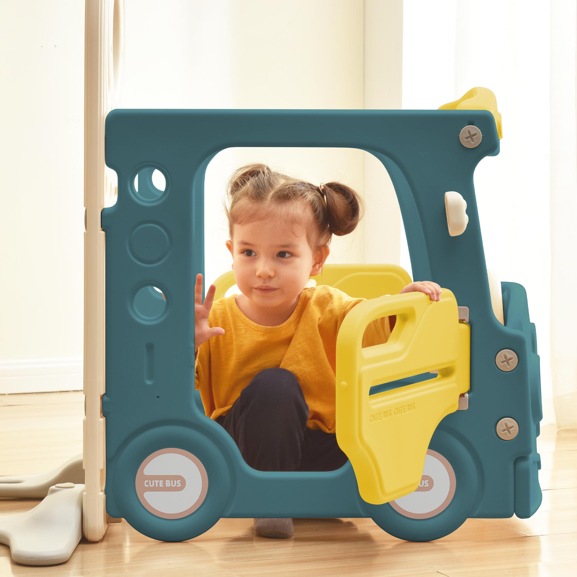Logidon 4 In 1 Kinderglijbaan Antiek Groen HDPE Busglijbaan Ladder