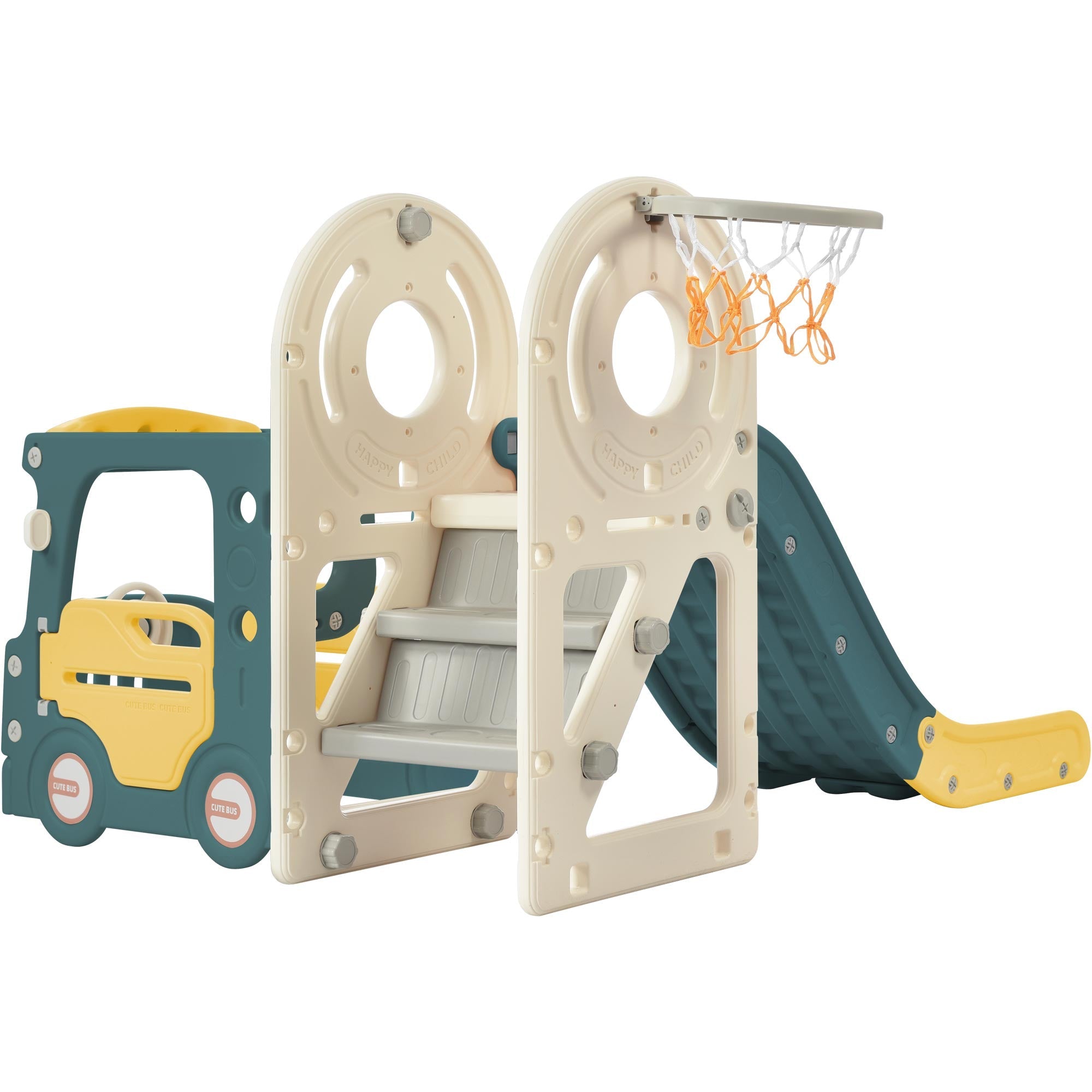 Logidon 4 In 1 Kinderglijbaan Antiek Groen HDPE Busglijbaan Ladder