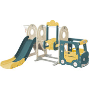 Logidon 5-in-1 kinderspeelset Groene Bus Schommel Glijbaan Laddermand