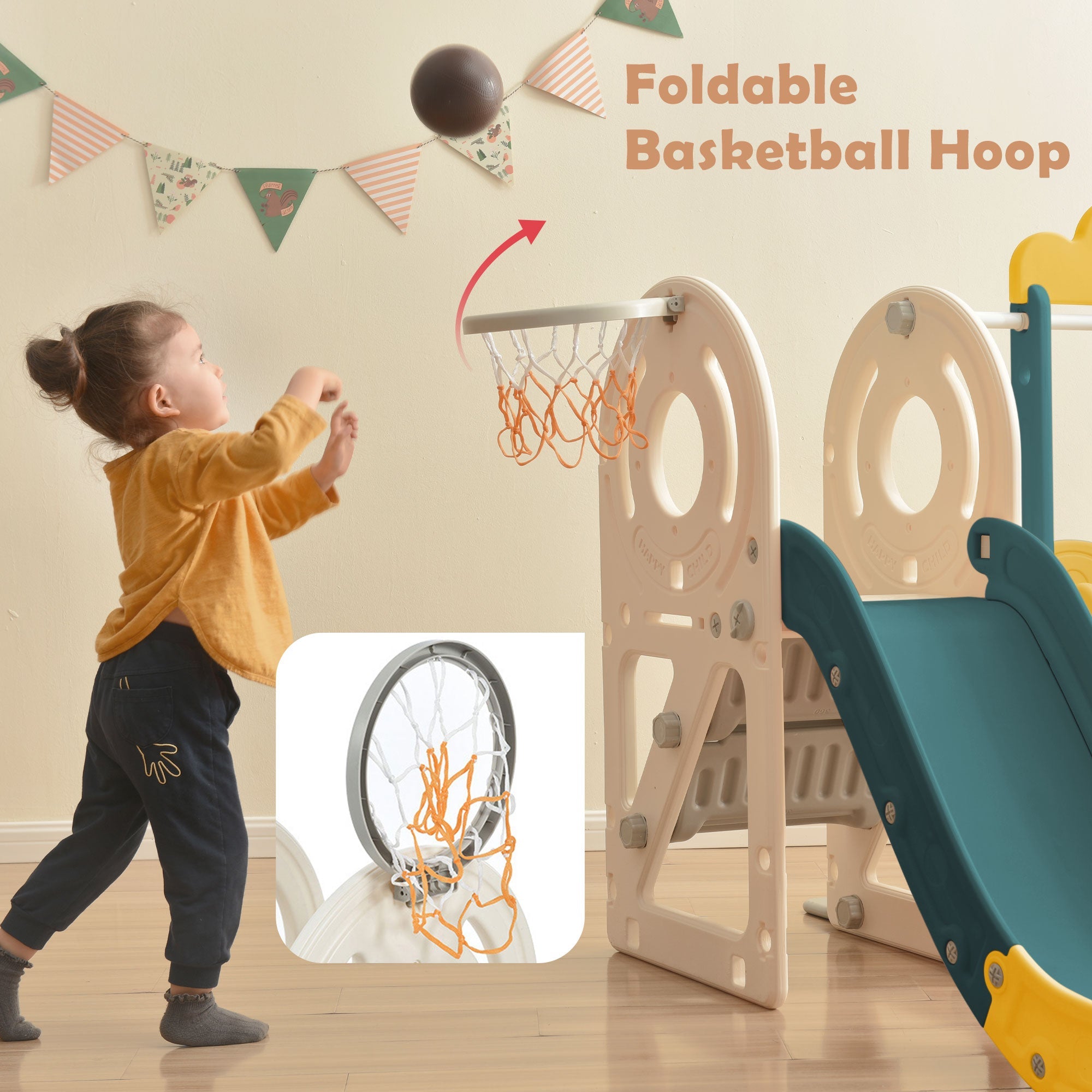 Logidon 5-in-1 kinderspeelset Groene Bus Schommel Glijbaan Laddermand