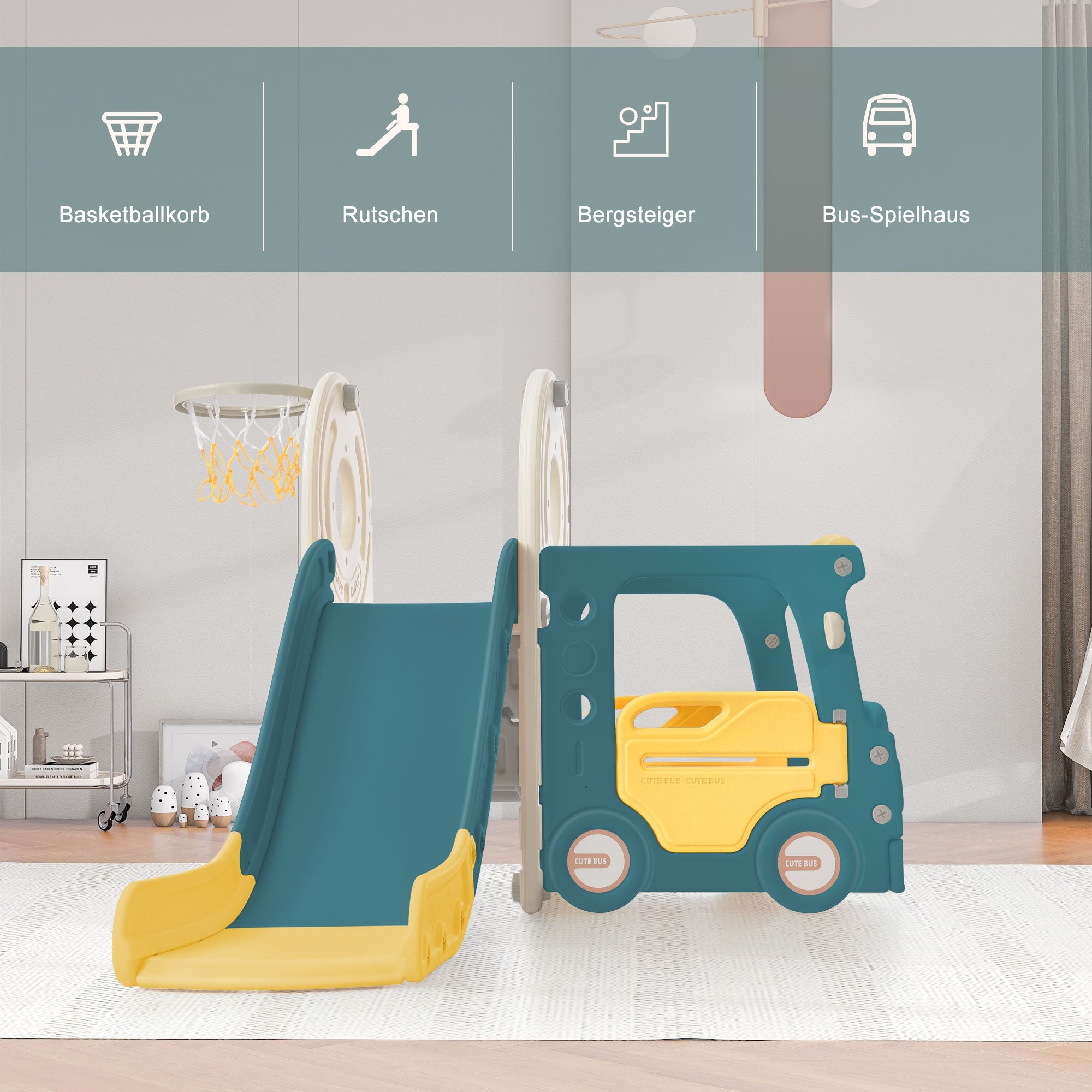 Logidon 4 In 1 Kinderglijbaan Antiek Groen HDPE Busglijbaan Ladder